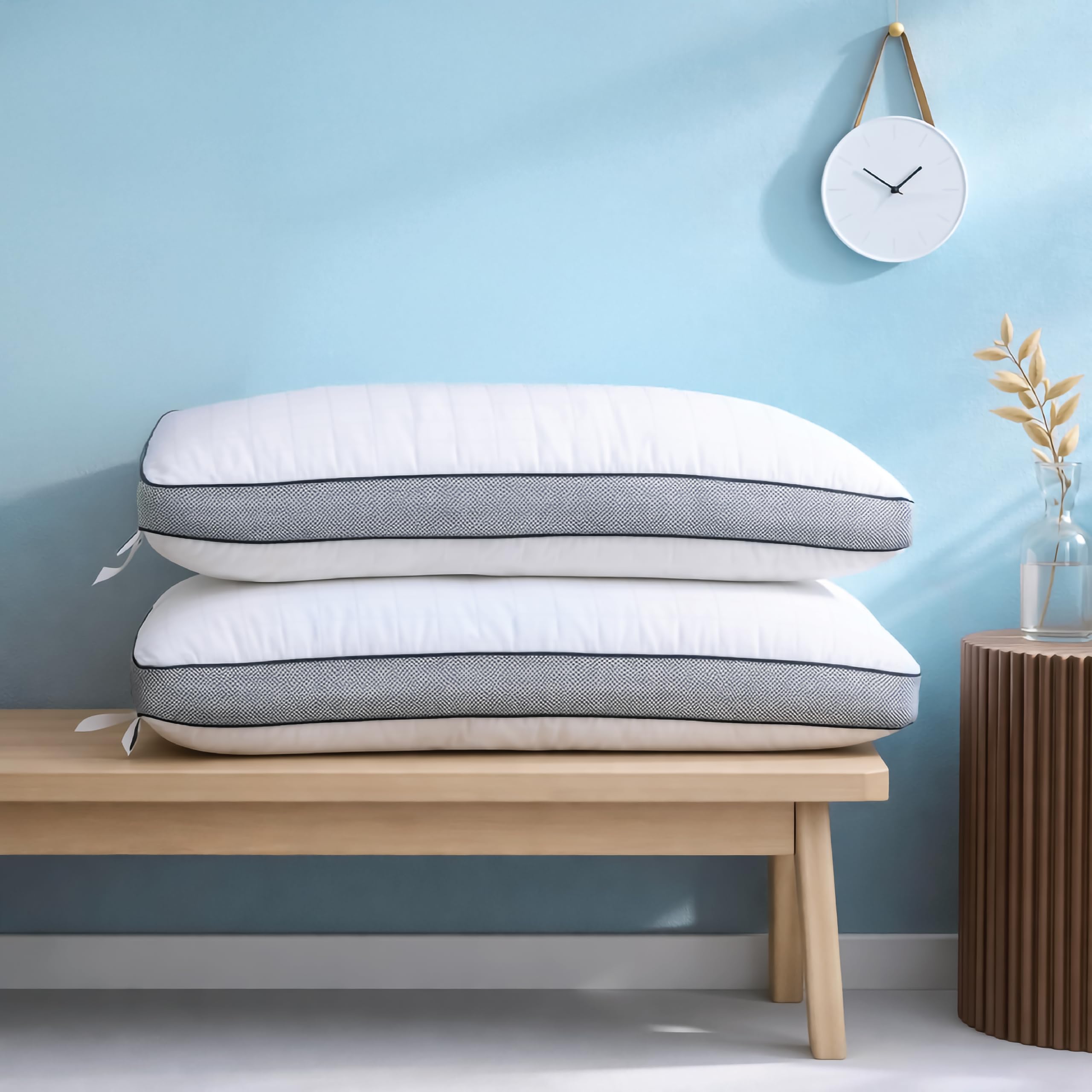 Plush Air Vent Luxury Ultra Standard Pillow, Luxurious 300 Tc 100% Cotton Fabric, White, Pillow Set of 2 (17"X27")-image-38
