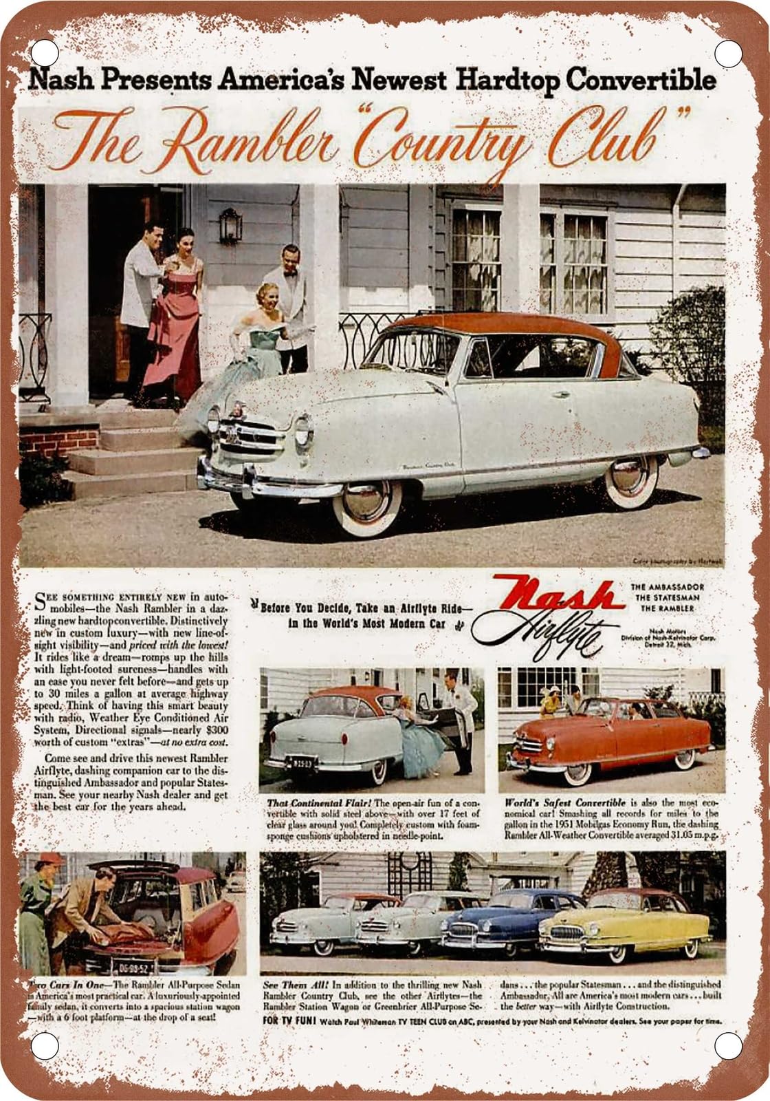 METAL SIGN - 1951 Nash Vintage Ad 06 - Old Retro Rusty Look home decor