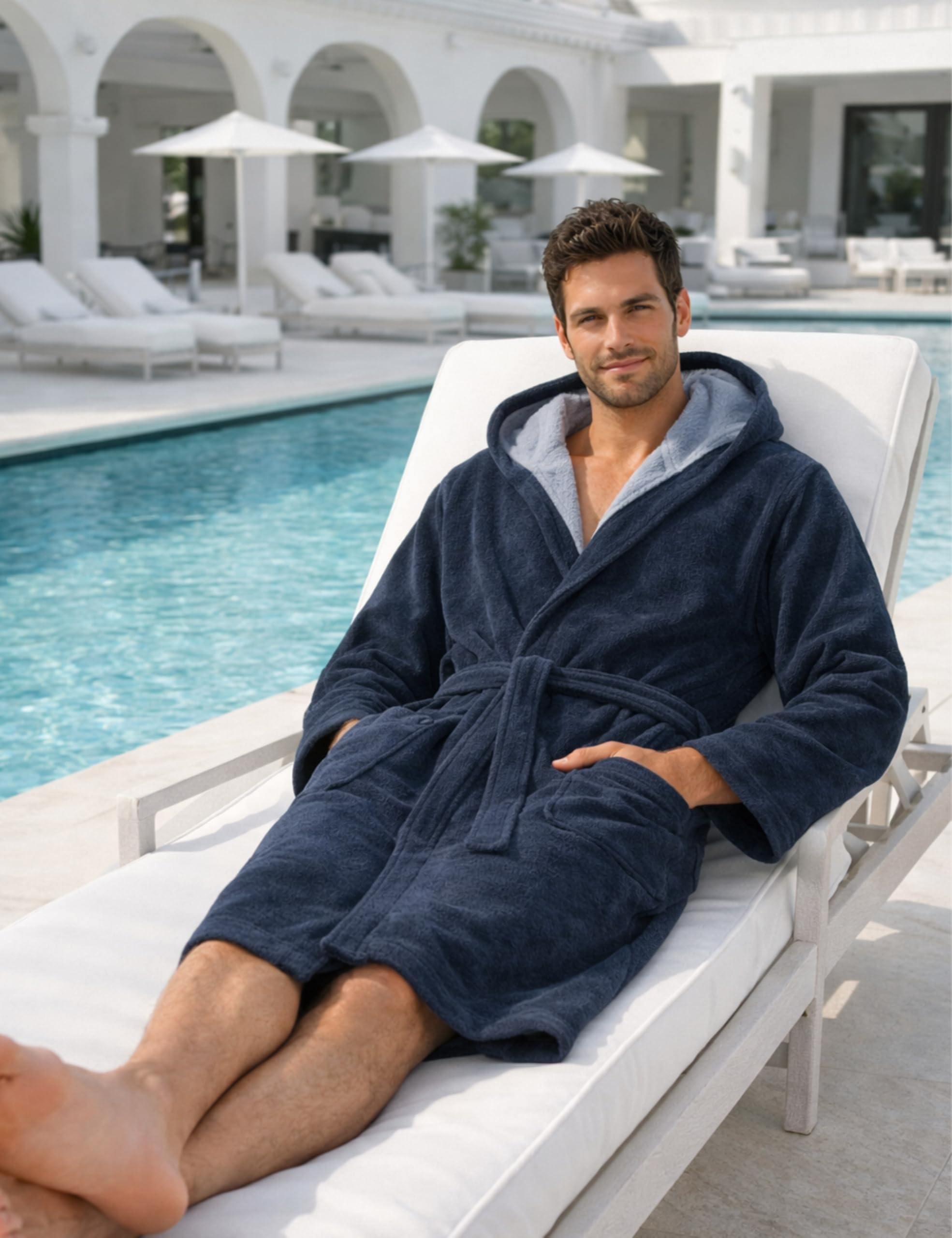 Morgenstern Accappatoio da uomo con cappuccio in spugna di velluto lungo Oeko-Tex Cappotto da sauna Marc