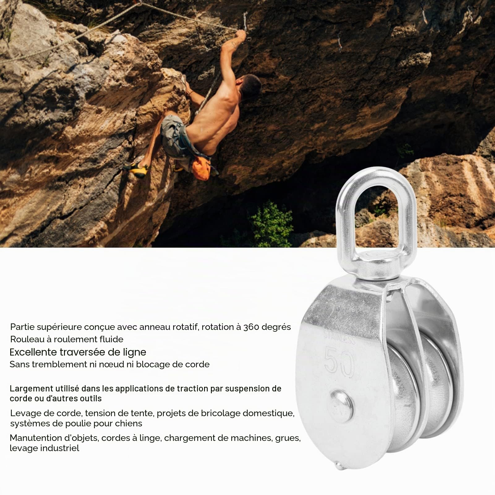 Double poulie M50, polyvalente, de 400 kg, économie de main-d'œuvre, 2 pièces, double poulie de levage robuste pour suspension de grue