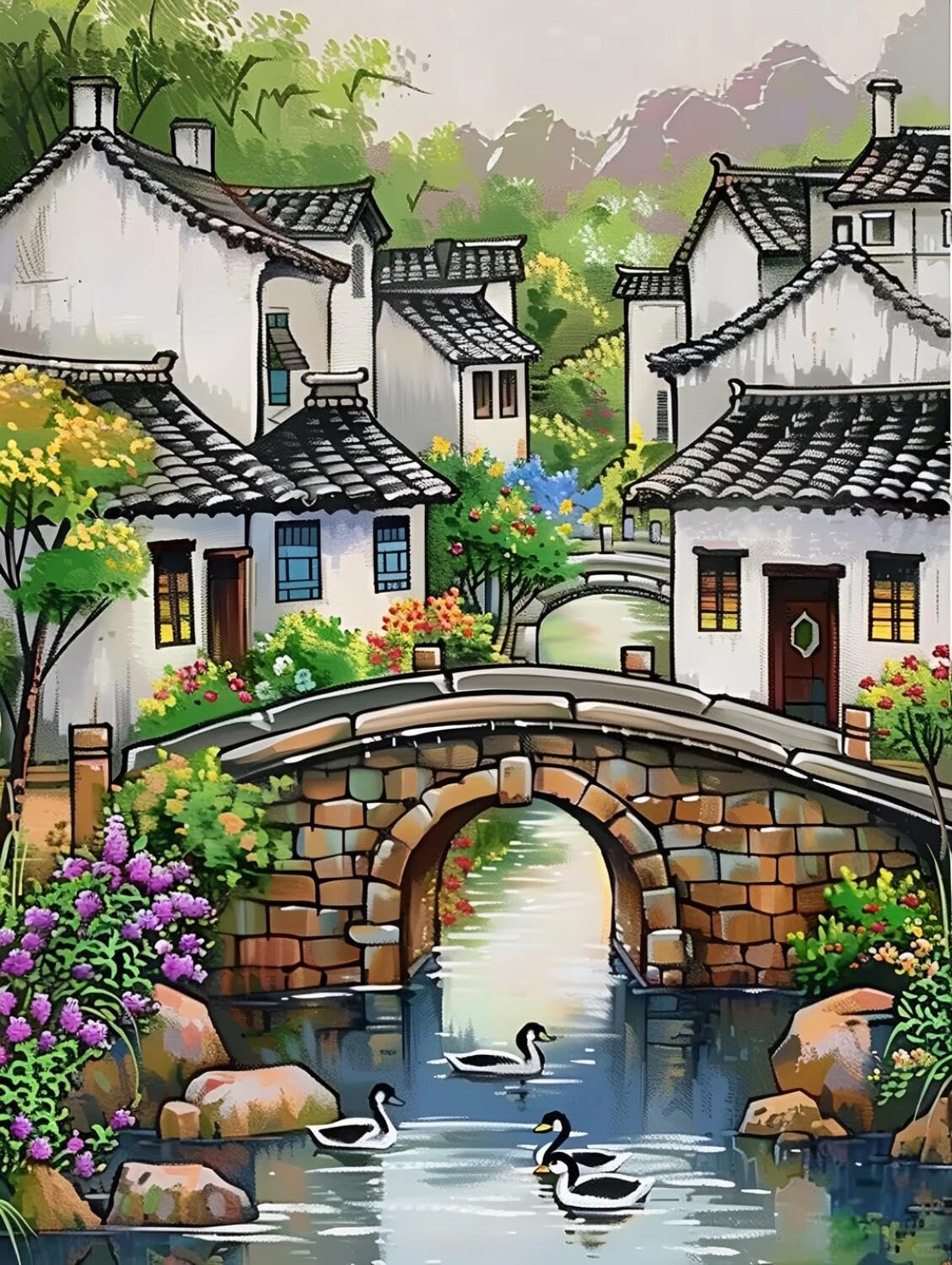 Rqwybcaxn Embroidery Beads Kit Retro Architecture 40x50cm