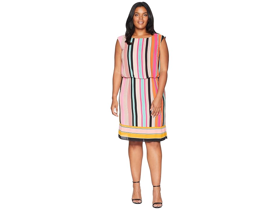 

Adrianna Papell Plus Size Fiesta Stripe Blouson Dress (Pink Multi) Women's Dress