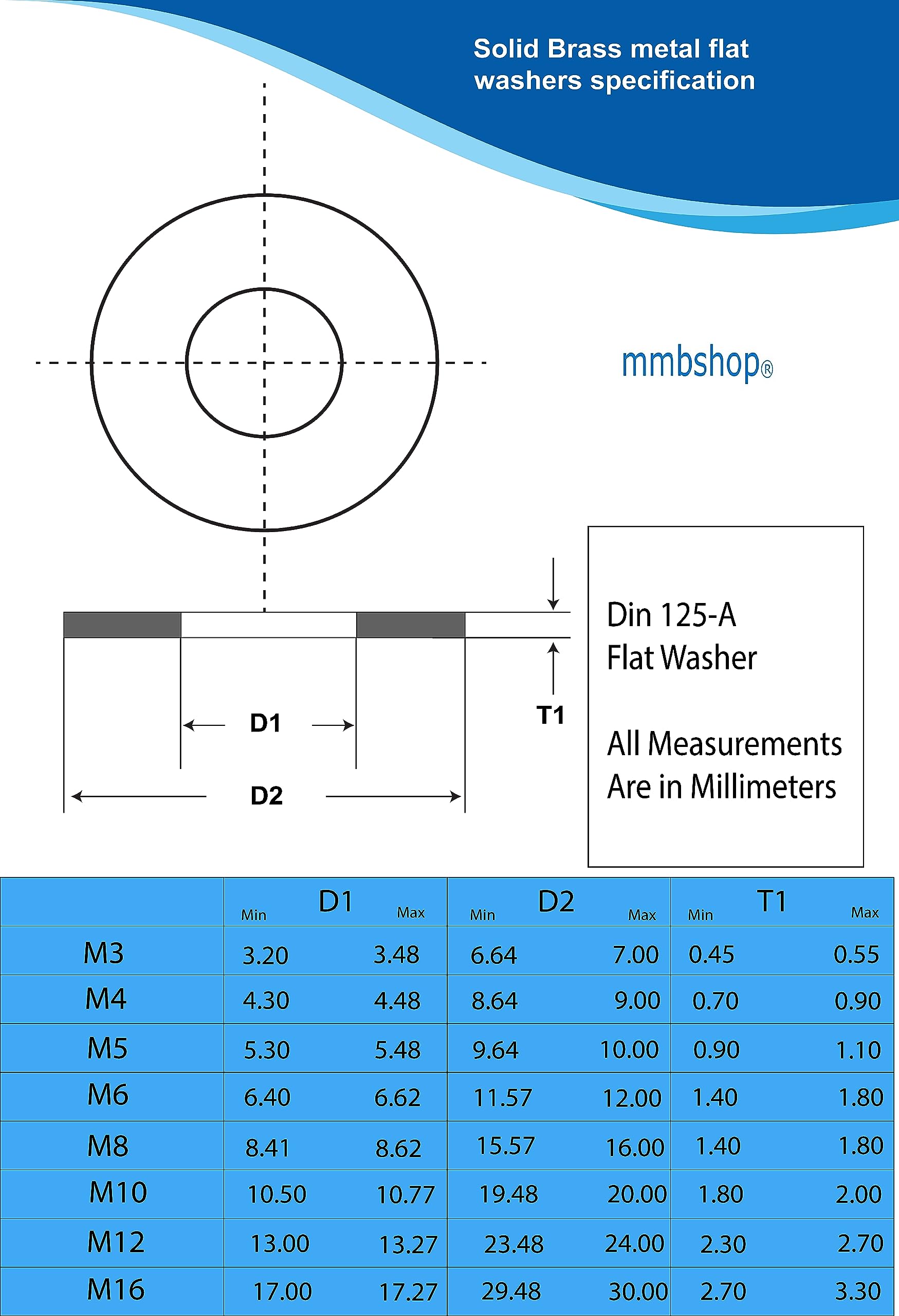 M3-12 Brass Washers, Form A Thick Flat washer Metal Grade Solid Brass. Various Sizes And Quantities M3 M4 M5 M6 M8 M10 M12 (50, M10) - Image 2