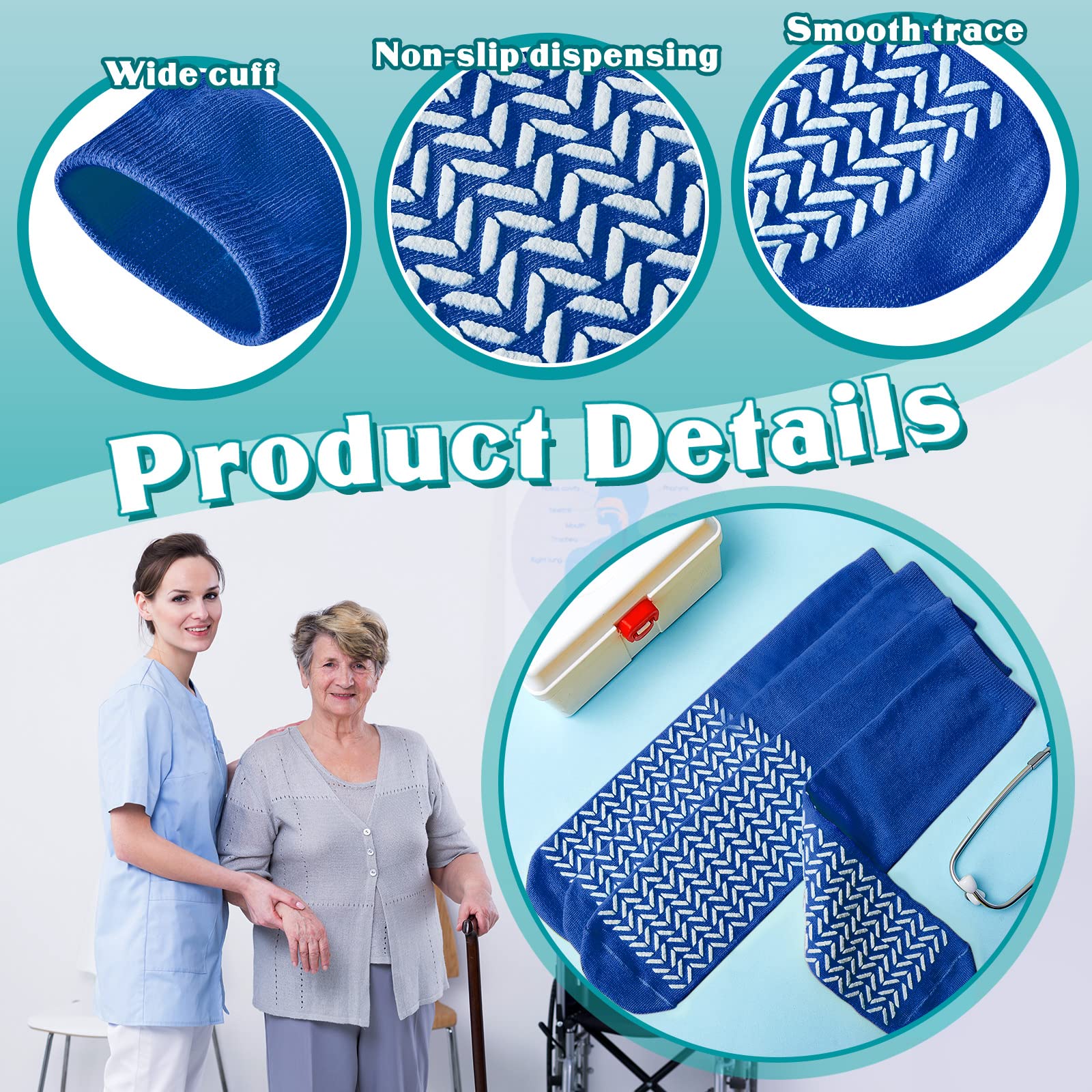 Taiyin 6 Paar doppelseitige Laufflächensocken Krankenhaussocken Rutschstopp Sicherheit Sturzprävention für bariatrische, Blau, X-Large