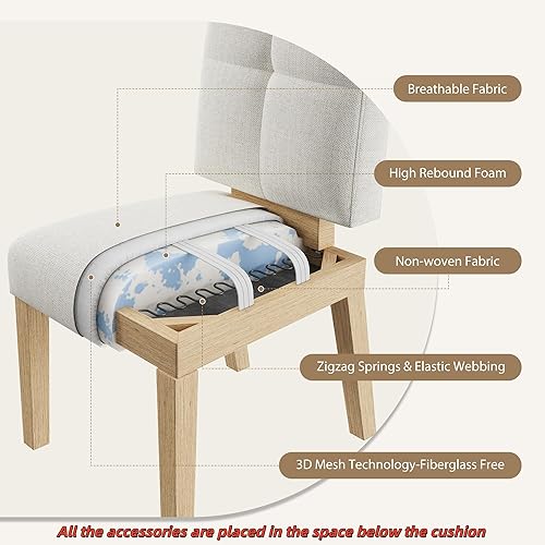 Miniatura 5 de Juego de 4 sillas de comedor de madera, sillas de comedor con patas de madera, diseño de cojín tipo nube y estructura de refuerzo para cocina/sala