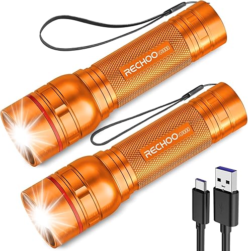 Miniatura 23 de RECHOO Linterna recargable, 1 unidad, luz brillante de grado militar, altos lúmenes con enfoque ajustable y 3 modos de iluminación, linterna LED