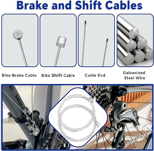 Miniatura 5 de Cable universal de freno de bicicleta, carcasa de cable de freno y cambio con cortador de línea de acero inoxidable, incluye tapas finales, juntas