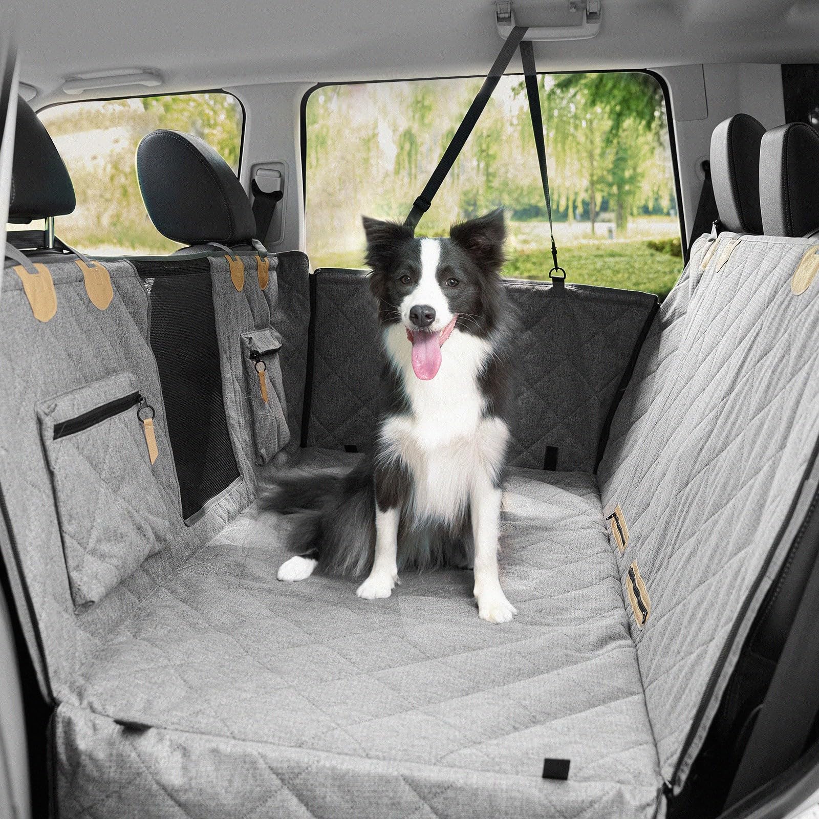 COMPAWNY Dog Car Seat Cover, Hard-Bottom Back Seat Extender for Pets, Waterproof Nonslip Hammock for Car, Backseat Dog Bed for Cars SUVs Trucks, Car Seat Protector, Universal Fit 52 x 25 in, Grey