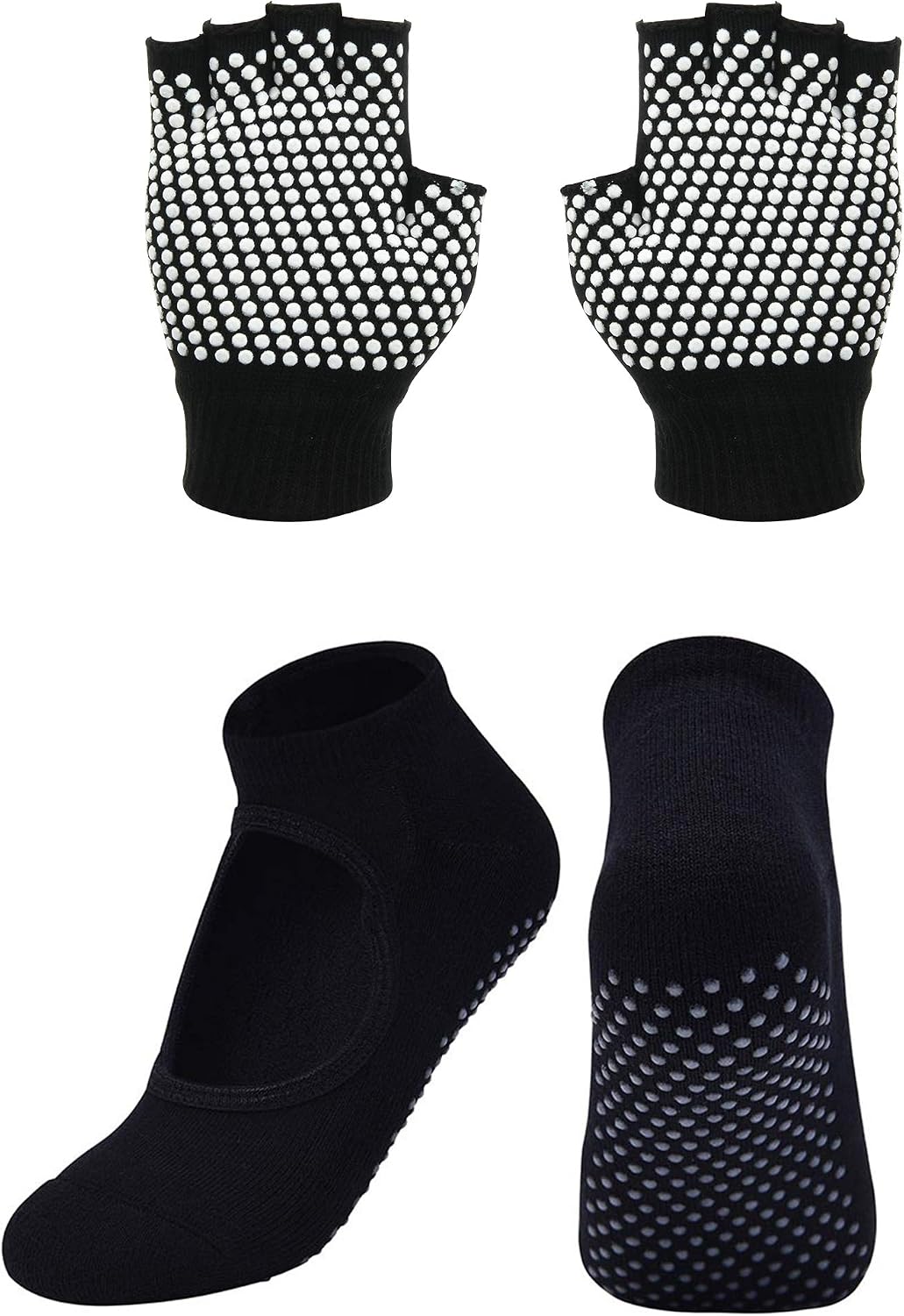 Cosmos Non-Slip Yoga Gloves and Socks Set Pilates Socks & Gloves Set for Women, Barre, Ballet, Bikram Training & Workouts