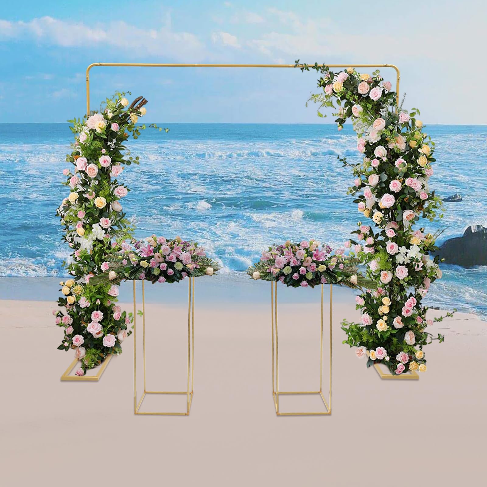 2,0 x 2,0 M Metall Hochzeit Bogen, 2 Stück MetallSäule Vasen Hochzeit Ballonbogen Rahmen, Hochzeitsbogen, Traubogen Hochzeitt, verstellbare Höhe für Jubiläum, Geburtstag Party, Bankett Dekoration