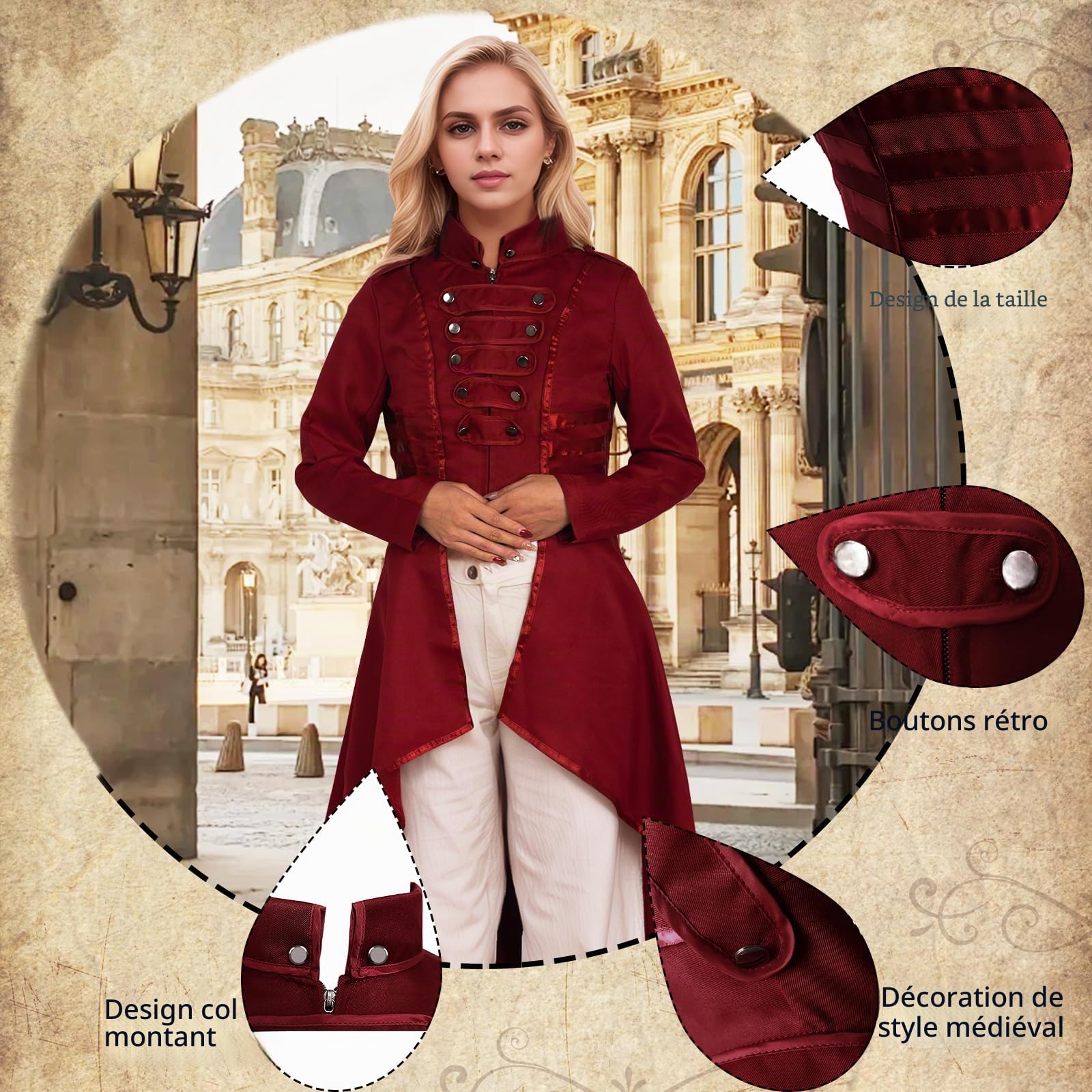 Veste Steampunk pour femme - Style gothique - Palais victorien - Manteaux vintage - Costume d'Halloween - Carnaval - Fête - Cosplay
