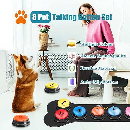 Miniatura 3 de Botones para perros para comunicación, paquete de 8 botones para hablar de perros, botón de grabación de voz de 30 segundos, timbre de entrenamiento