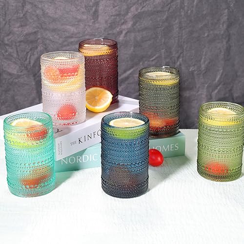 Miniatura 3 de Juego de 6 vasos para beber Hobnail de 15 onzas, vasos de vidrio vintage de Júpiter, vasos de cristal vintage de Júpiter en relieve para cerveza,