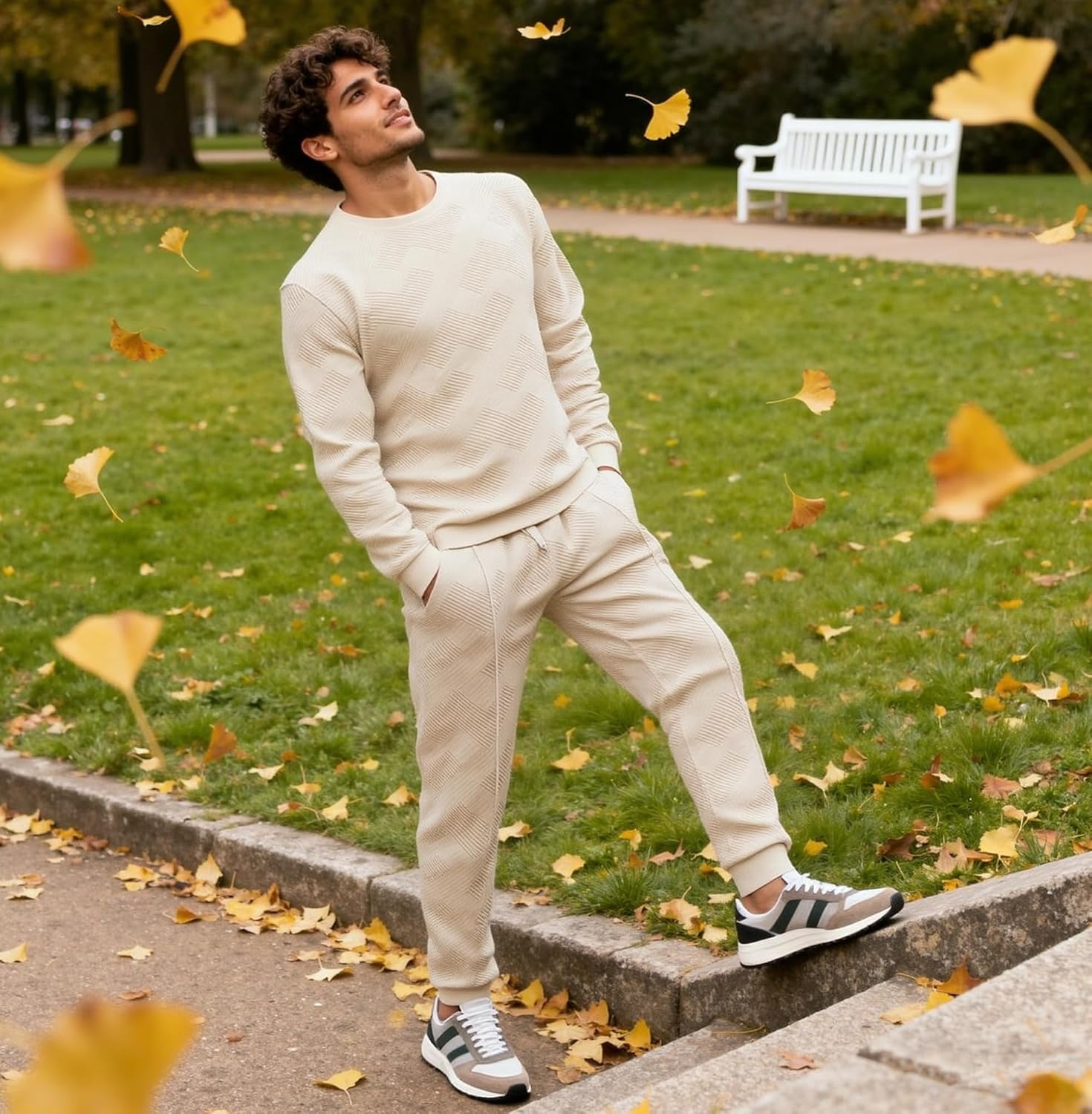 UOUA Mens 2 Piece Sweatsuits Set Long Sleeve Sweatshirt Jogging Sweatpants Tracksuits Outfits - Image 2