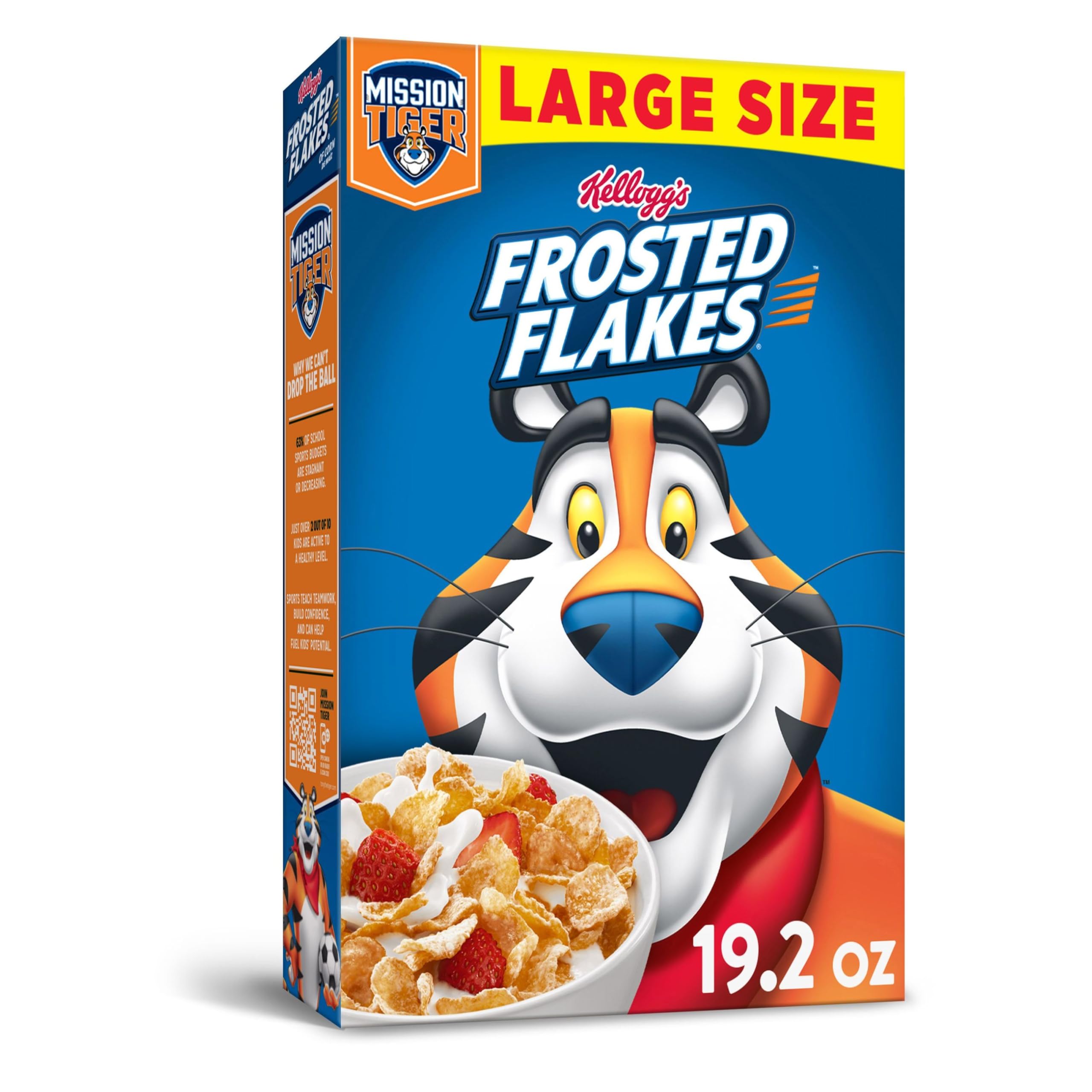Frosted Flakes Breakfast Cereal, 8 Vitamins and Minerals, Kids Snacks, Large Size, Original, 19.2oz Box (1 Box)