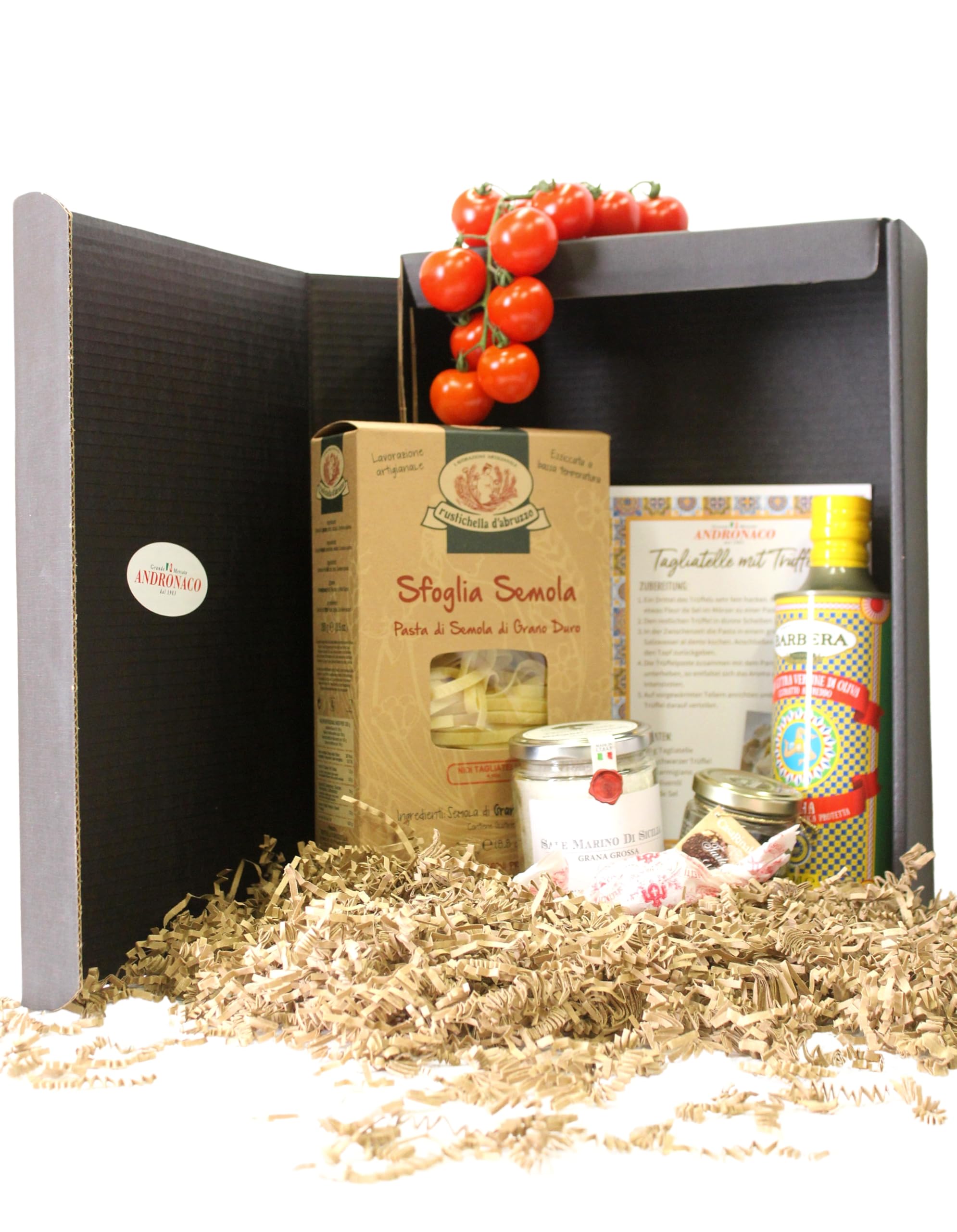 Geschenkset Tagliatelle mit Trüffel – Feinkost-Set mit Trüffelcreme, sizilianischem Olivenöl & Meersalz – Italienisches Gourmet-Set für Genießer