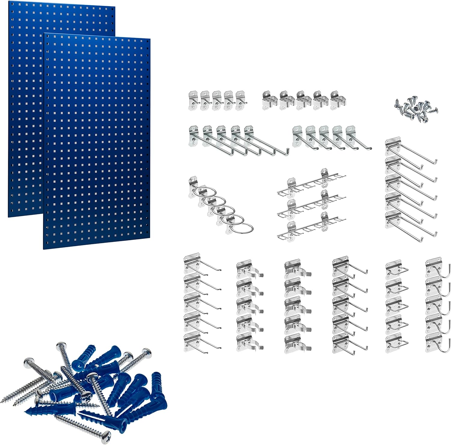 Triton Products Steel Pegboard Wall Garage Organization System - Customizable 63 Piece Hook Assortment with Dual 42" x 24" LocBoard Panels, Black