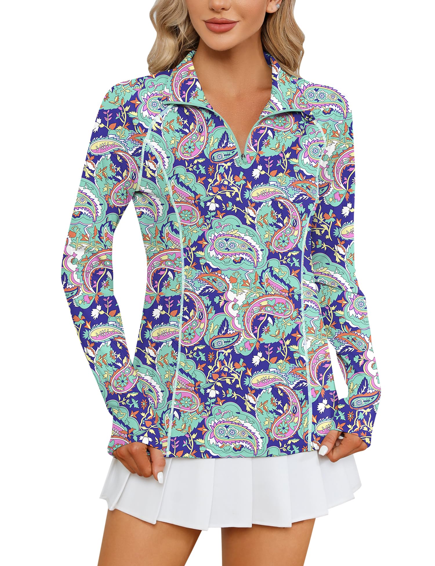 LOMON Women Long Sleeve Shirts Sun Protection 1/4 Zip Summer Quick Dry Hiking Shirts Quarter Zip Pullover for Women