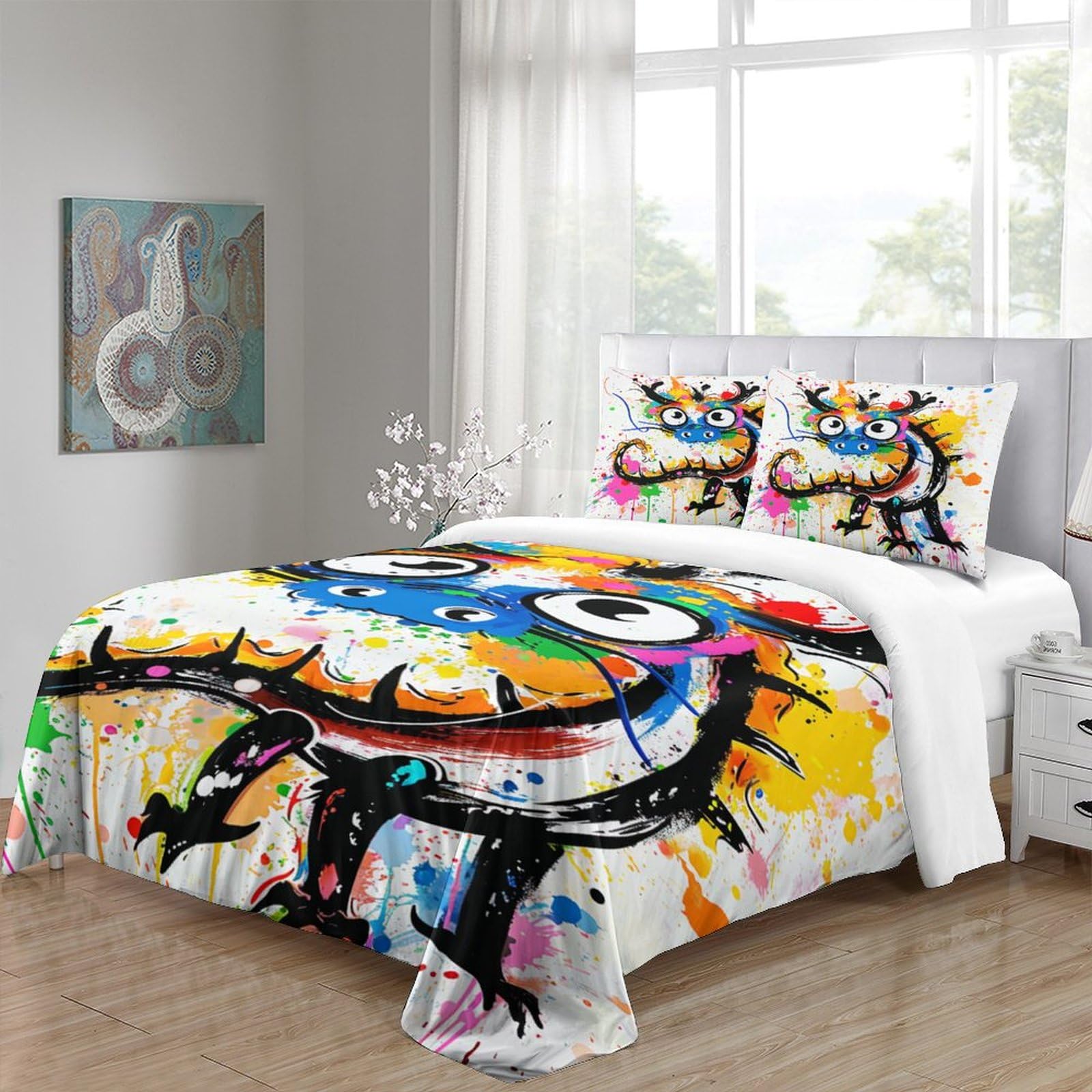 Stampato in 3D Loong cinese Copertina Stampata Microfibra Disegnata Set Di Biancheria Da Letto Con Chiusura A Cerniera Con 2 Federe,Double（200x200cm）, Per Adolescenti E Adulti