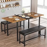 VECELO 3-Piece 63" Extendable Dining Table Set with Benches, Space-Saving Kitchen Dinette for 2-6, Modern Easy Assembly