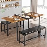 VECELO 3-Piece 63" Extendable Kitchen Table with Benches&sol;Chairs&comma; Modern Breakfast Dinette&sol;Dining Room Set for 4&sol;6&sol;2&comma; Small Space Saving Design&comma; Easy Assembly