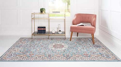 Miniatura 4 de Rugs.com Rabia Collection - Alfombra baja azul de 5 x 8 pies, perfecta para dormitorios, comedores, salas de estar