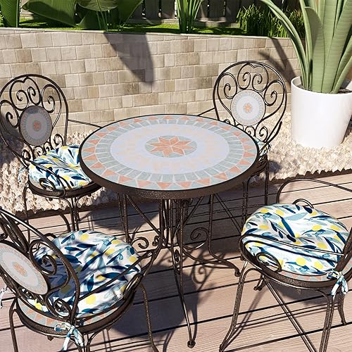 Miniatura 6 de LVTXIII Juego de 2 cojines de asiento de bistró para exteriores para todo tipo de clima, con lazos, cojines redondos esponjosos para sillas redondas