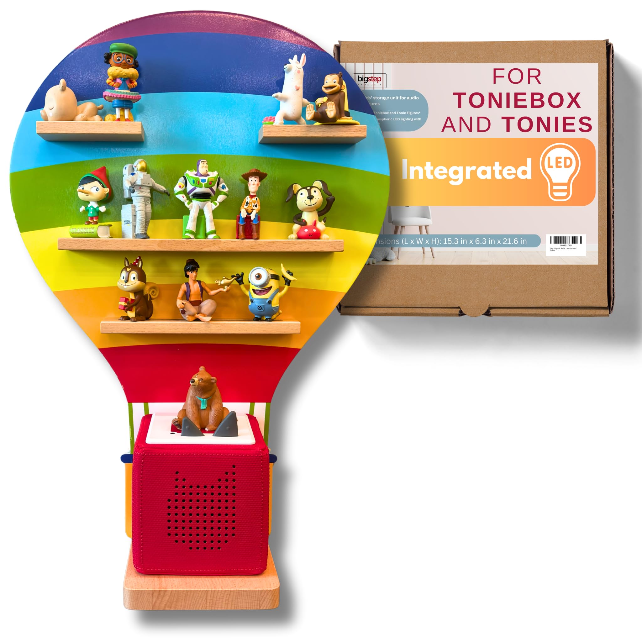 BigStep Large LED Magnetic Shelf Balloon Compatible with Toniebox and Tonie Characters - Hang on Wall or Use Free Standing - Comparable to Tonie Shelf