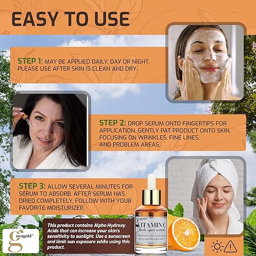 Miniatura 5 de Neogold Cuidado de la piel con suero facial de manchas oscuras con vitamina C disminuye las manchas de la edad y el tono de piel manchado vitamina C