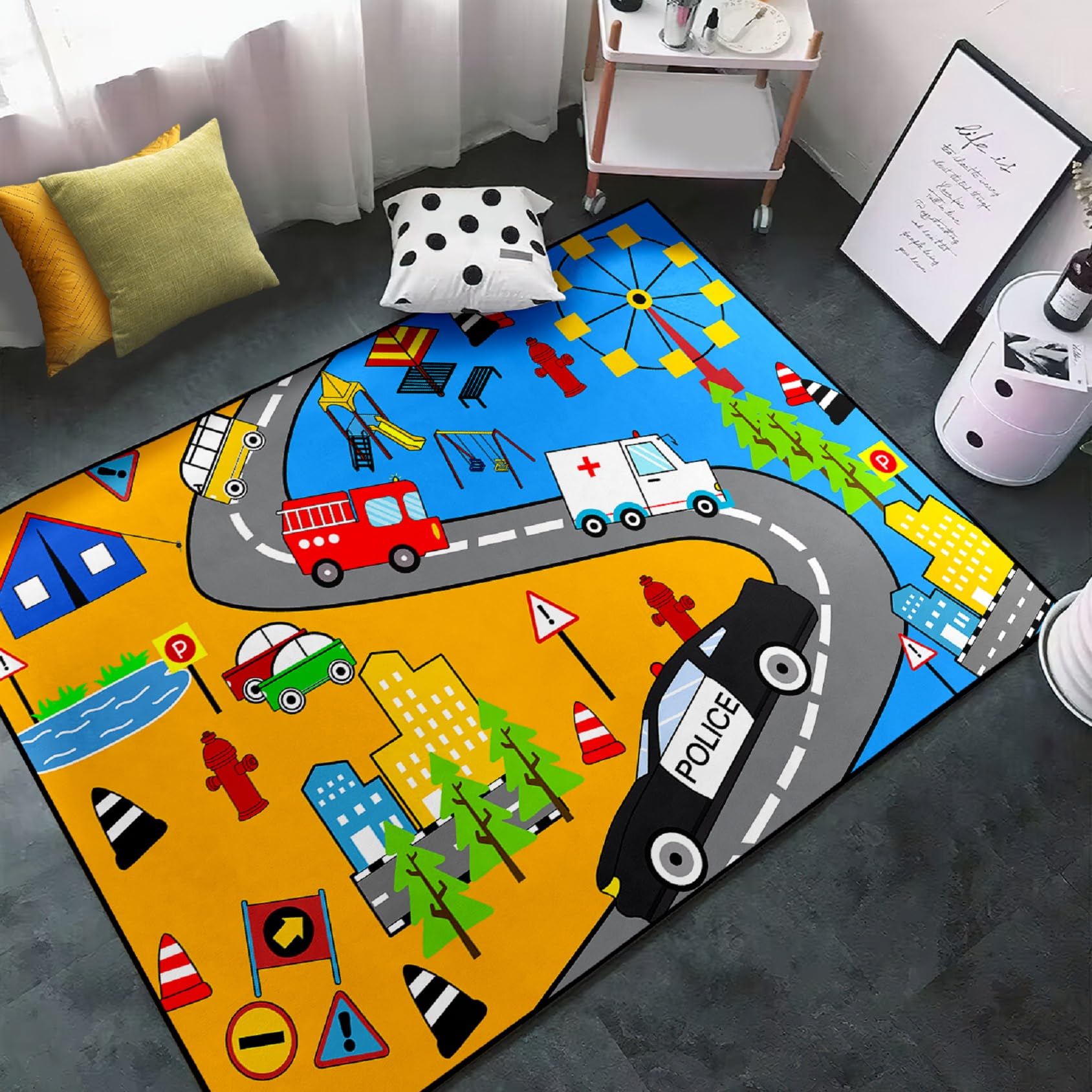 Car Rugs for Boys Room - Toy Car City Carpet Road Rug Educational Road Play Rug Car Area Rug for Playroom Kids Rug 2×3 Feet