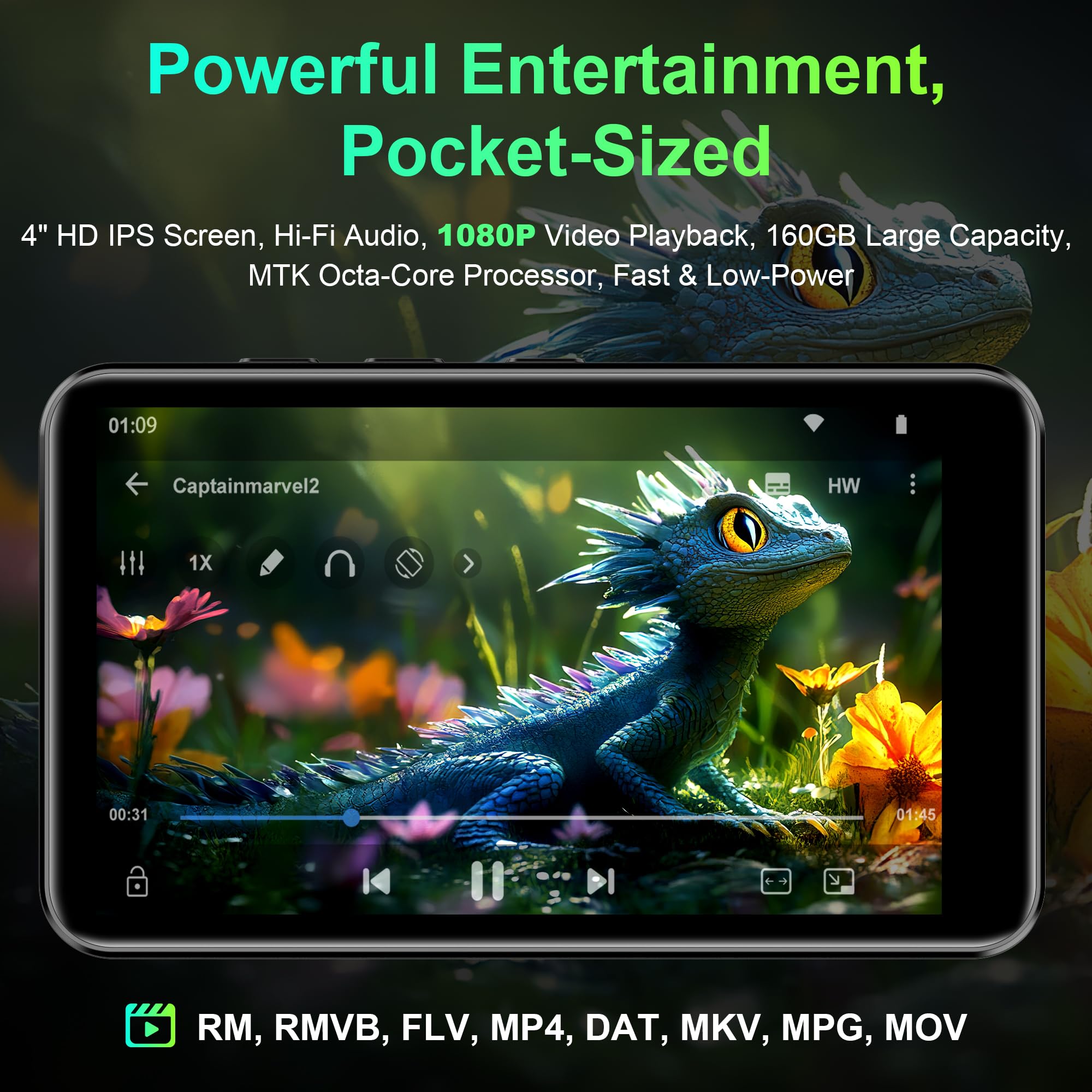SWOFY D08 Android 13 MP3 Player 32GB, 4 Zoll Touchscreen mit Bluetooth & WiFi, Unterstützt Spotify, Audible, Play Store & FM Radio, Erweiterbar bis 1TB, für Unterwegs