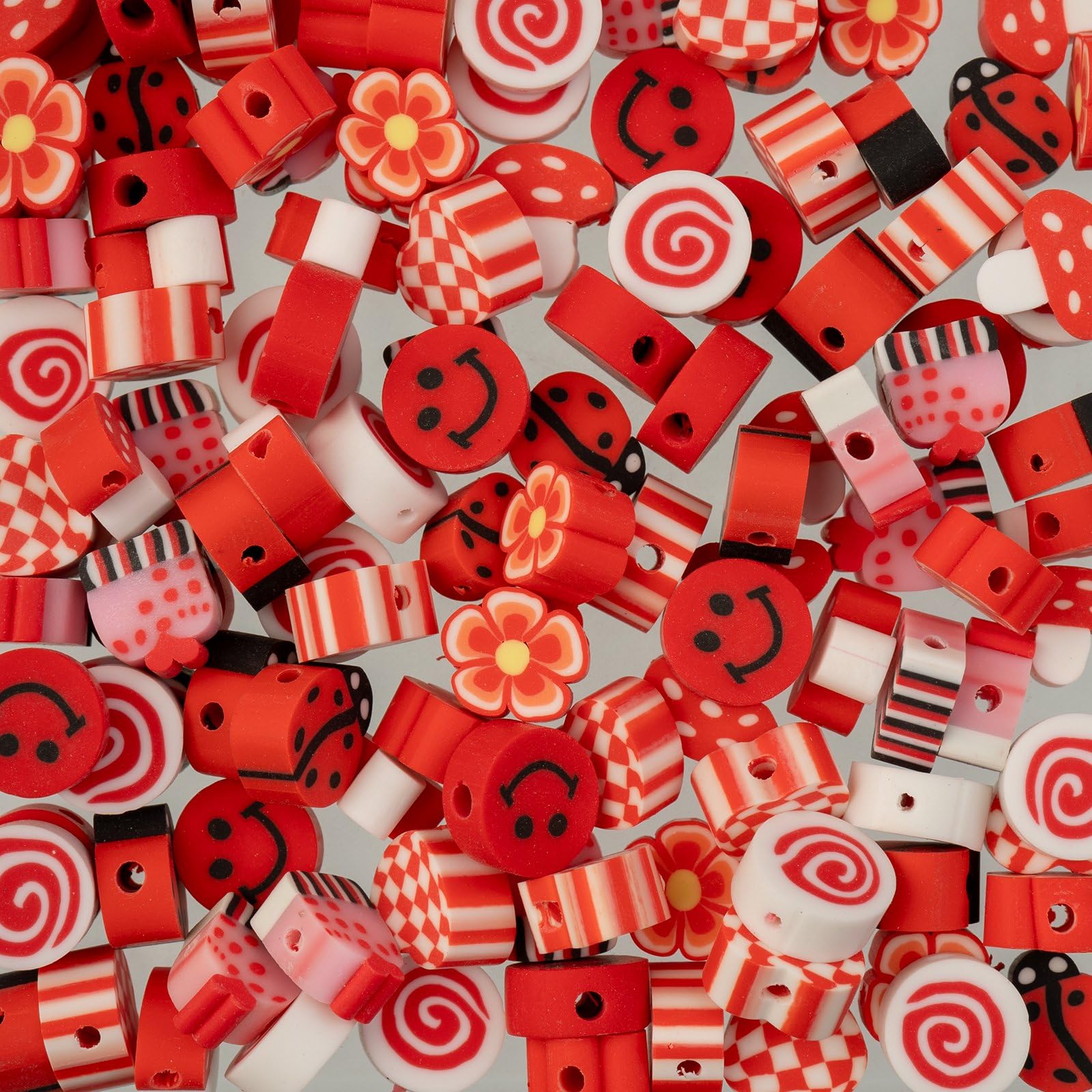 John Bead 120 cuentas de arcilla polimérica roja de 9 mm para hacer joyas y pulseras