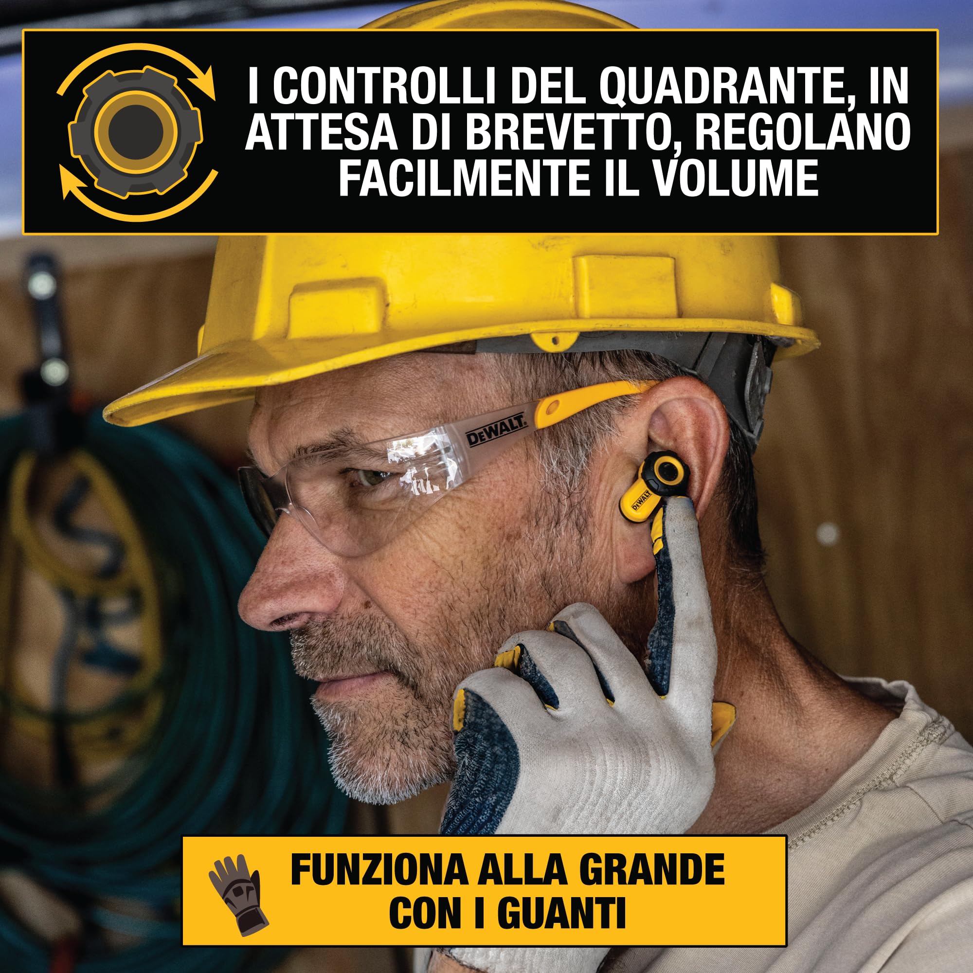 DEWALT - Auricolari Bluetooth Jobsite Pro X2 ANC completamente wireless, auricolari da lavoro con riduzione del rumore fino a 38 dB, controlli a rotazione, autonomia di 10 ore (più di 40 con la