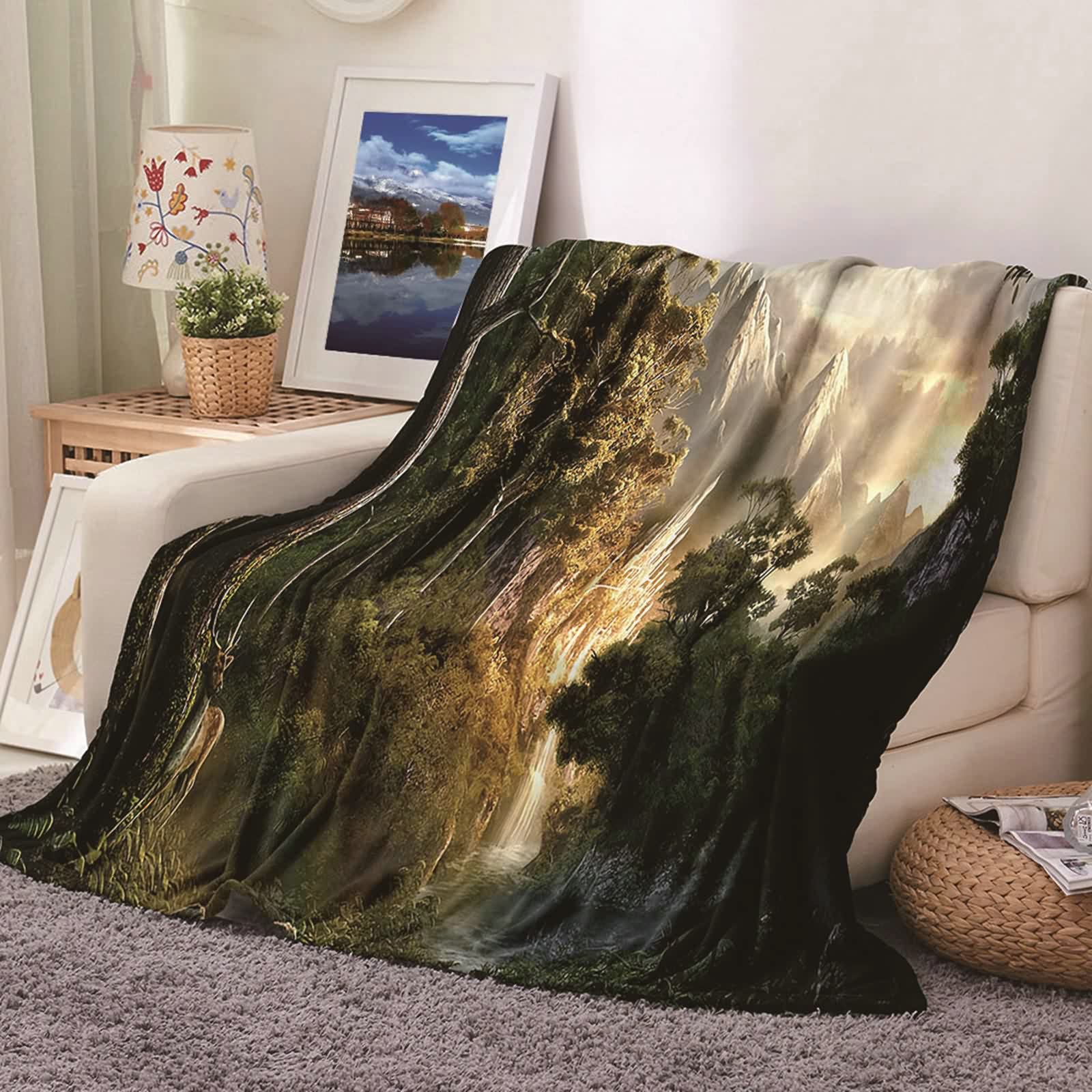Aeici Couverture Polaire, Couvertures Polaires en Flanelle Couverture 180x220 cm Arbre de Montagne Couverture Canapé Cadeau pour Adultes et Enfants