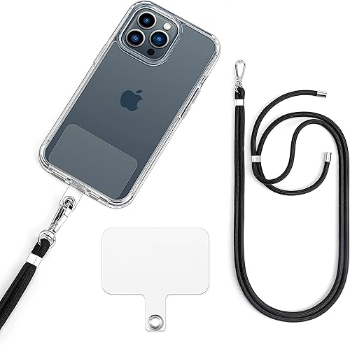 MYPHONELACE Cordón universal negro para teléfono celular con correa ajustable, cómodo alrededor del cuello, compatible con todos los teléfonos