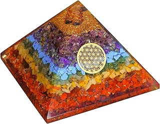 Seven Chakra - Positive Energy Generator - Pyramid Flower of Life Symbol - Orgone Pyramid - Spiritual Gift for Women - Crystal Pyramid - Chakra Stones - Lucky Charms - Pyramid Crystals