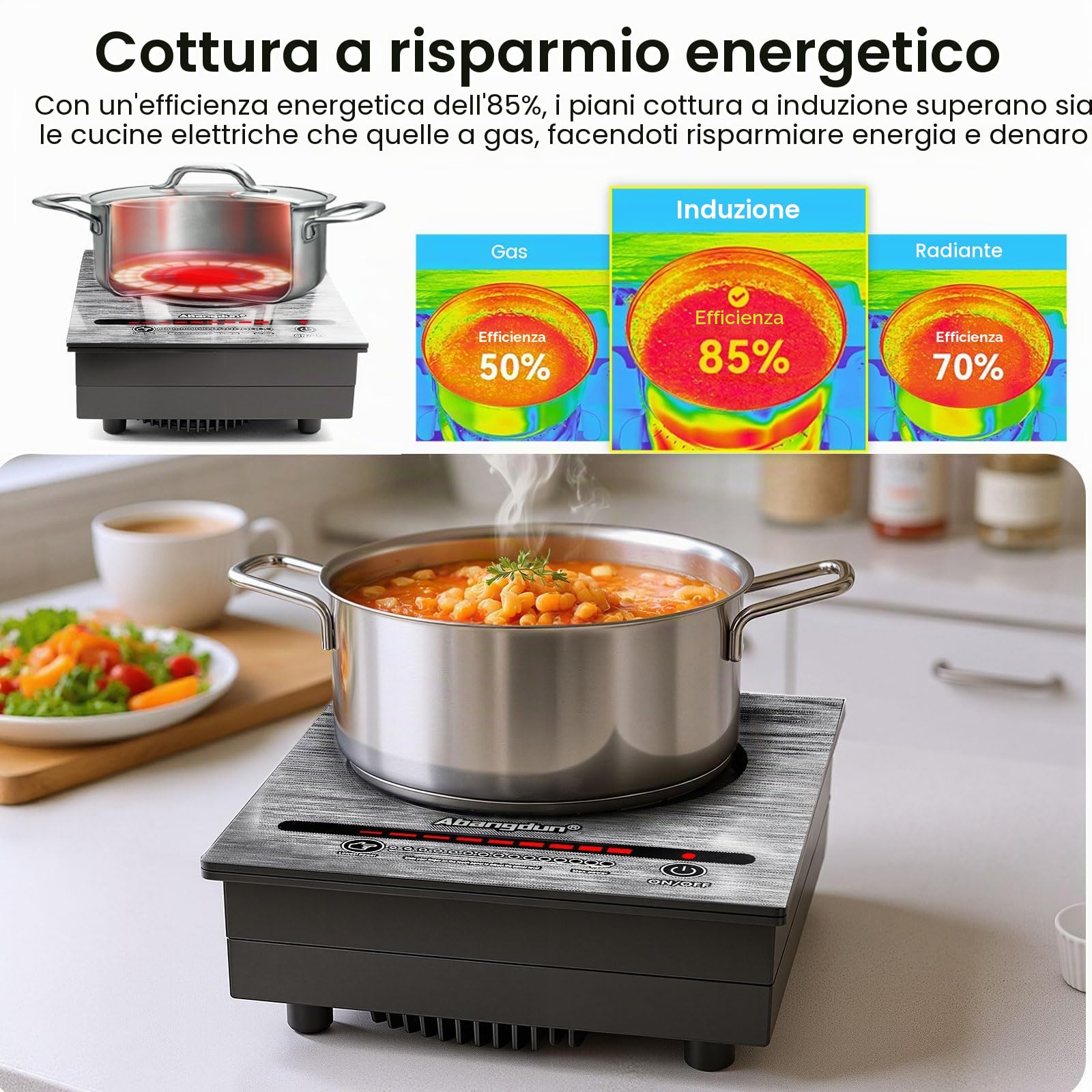Mini piano cottura a induzione, 700 W, mini piano cottura a induzione, portatile, elettrico, con 5 livelli di potenza, 100 W-700 Watt, per campeggio, rimorchio da campeggio