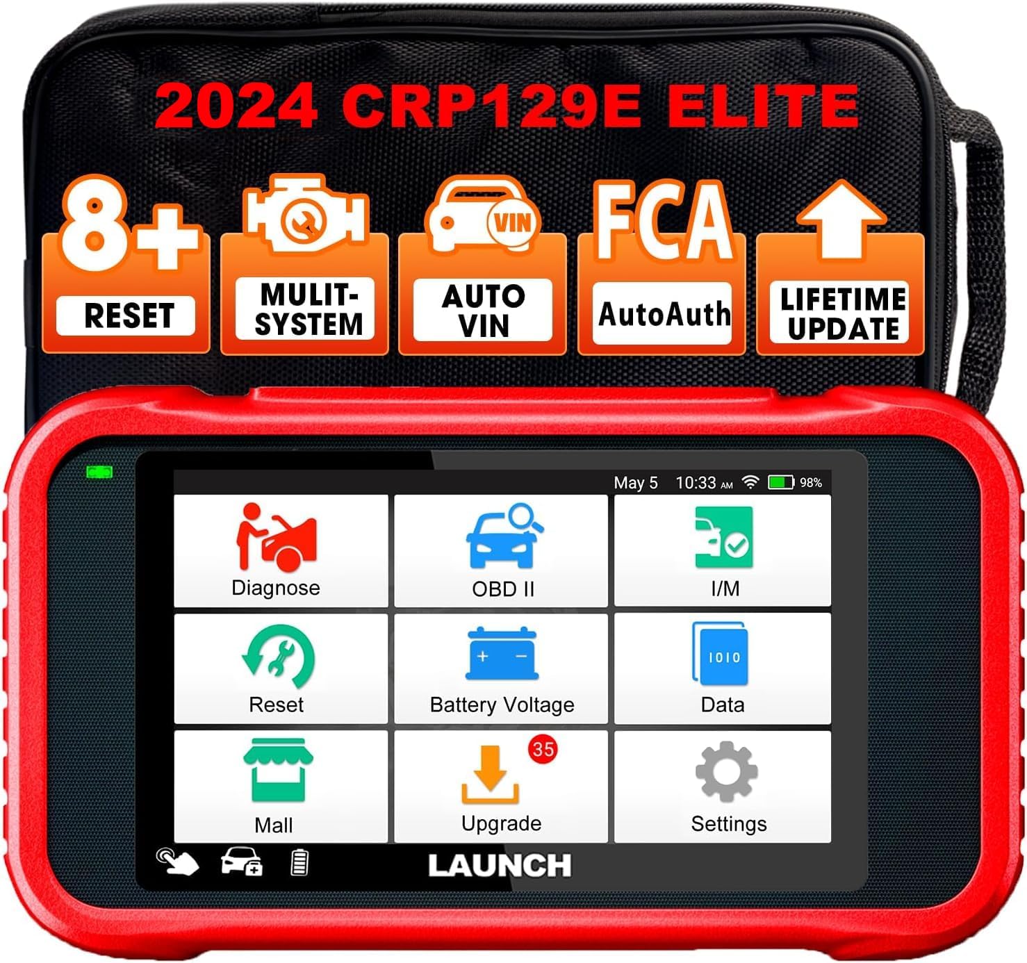 LAUNCH CRP129E OBD2 Scanner, 2024 Elite Ver 4 Systems Diagnostic Scanner with 8 Resets, Oil, EPB, SAS, Throttle, D.P. F Reset, ABS Bleeding, Injector