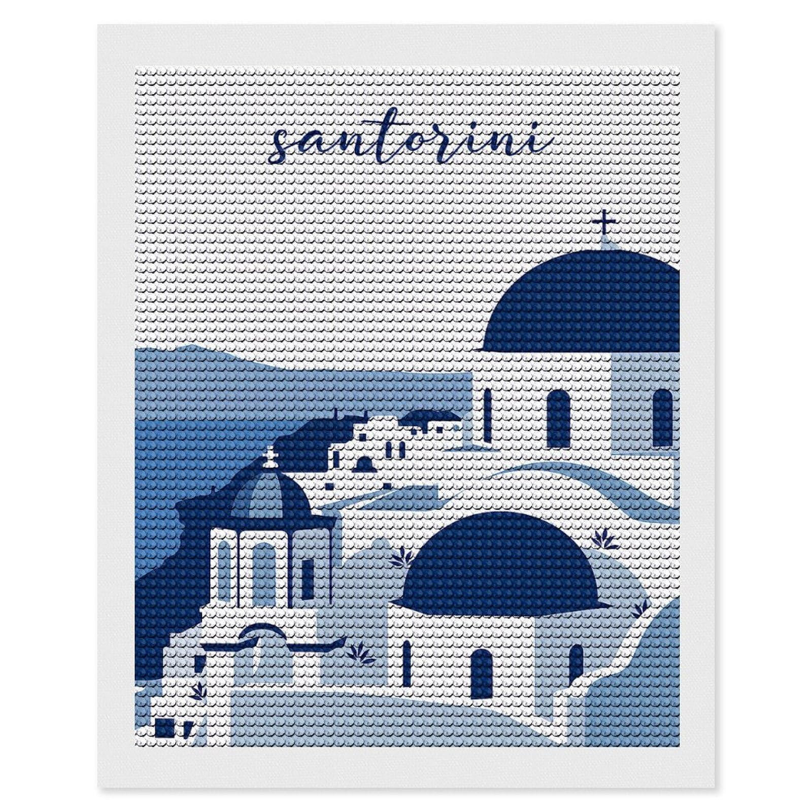 Junmoney Santorini Travel (7) Diamond Painting Canvas Set 16"x20", for Adults, Sparkling Round Gems, Thoughtful Handmade Gift, Modern Decor