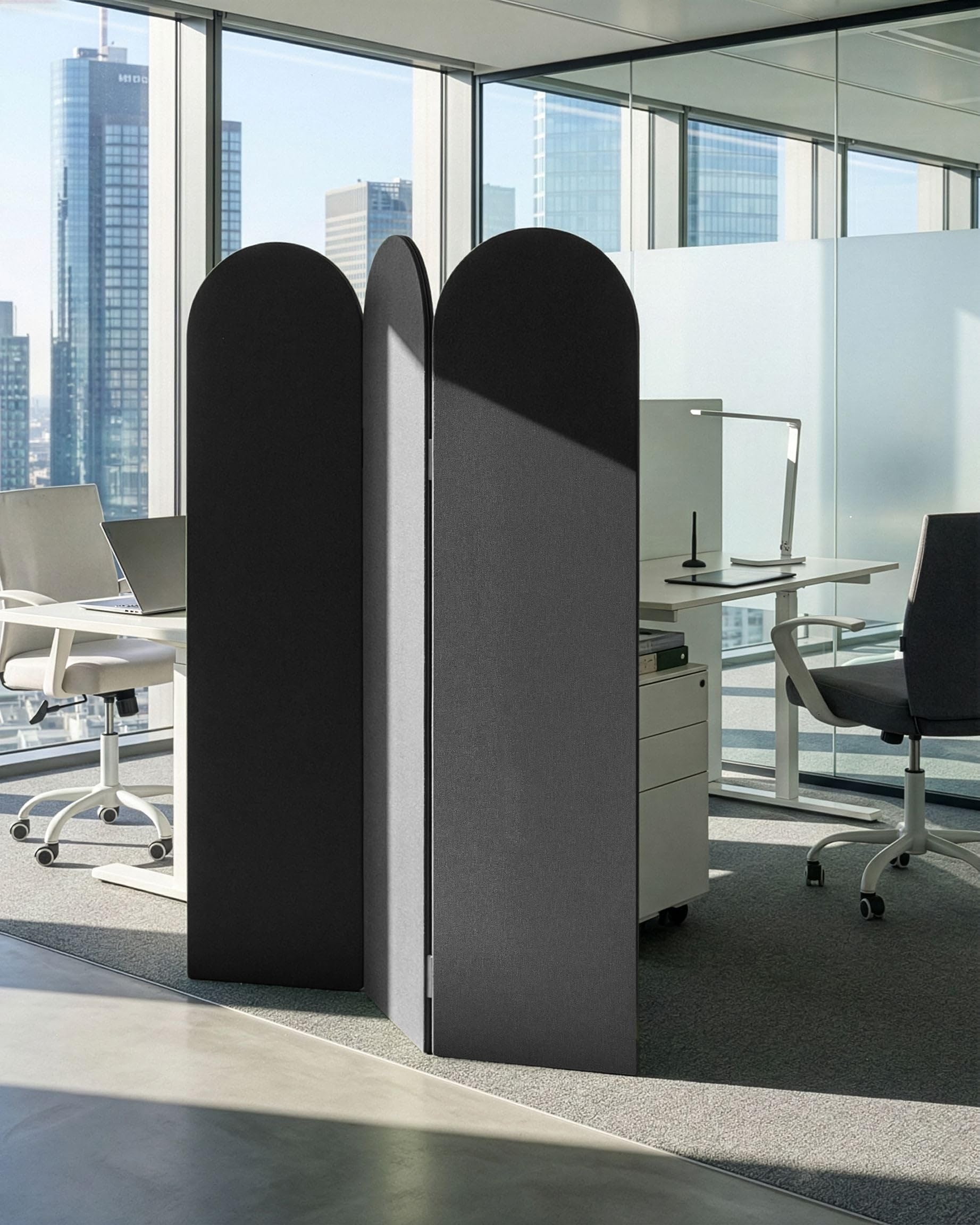 Beliani Akustik Büro Raumteiler 3-teilig 160x120 cm aus Stoff und Stahl dunkelgrau Slimmy