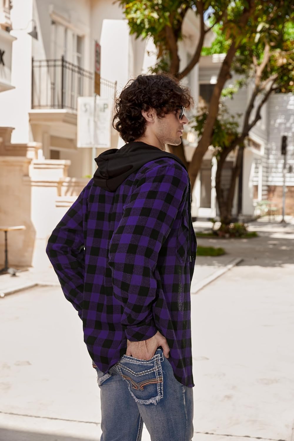 Cromoncent Mens Flannel Hoodie Shirts Plaid Button Down Flannel Shirt Jacket Stylish Long Sleeve Shirts with Pockets