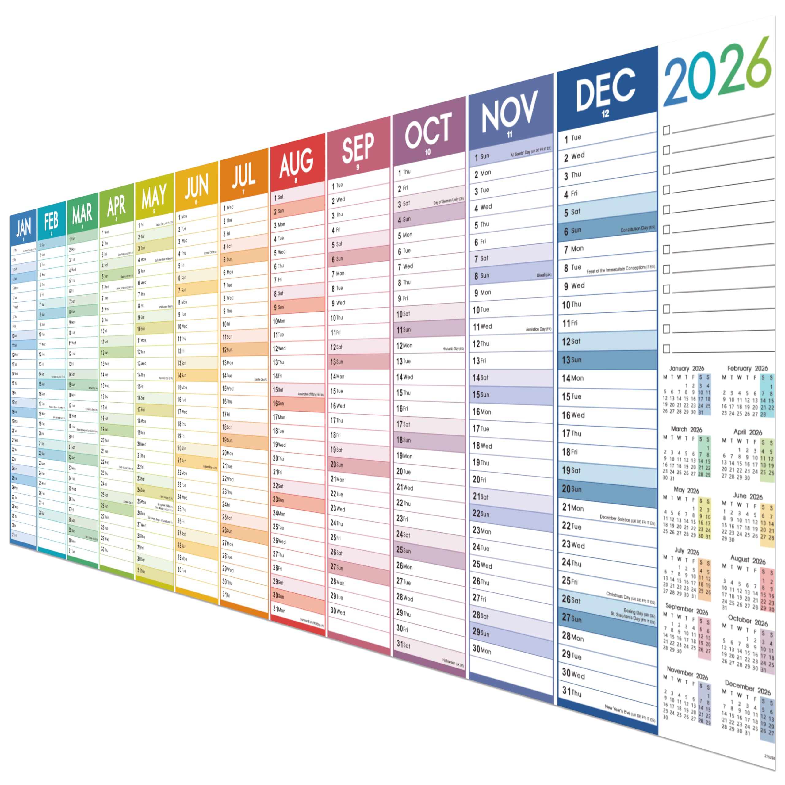 2026 Wall Planner - Wall planner 2026 Large with Thick Paper, January 2026 - December 2026 Wall Calendar, 47.5" x 16.5", XXXLarge, Gradient Colorful