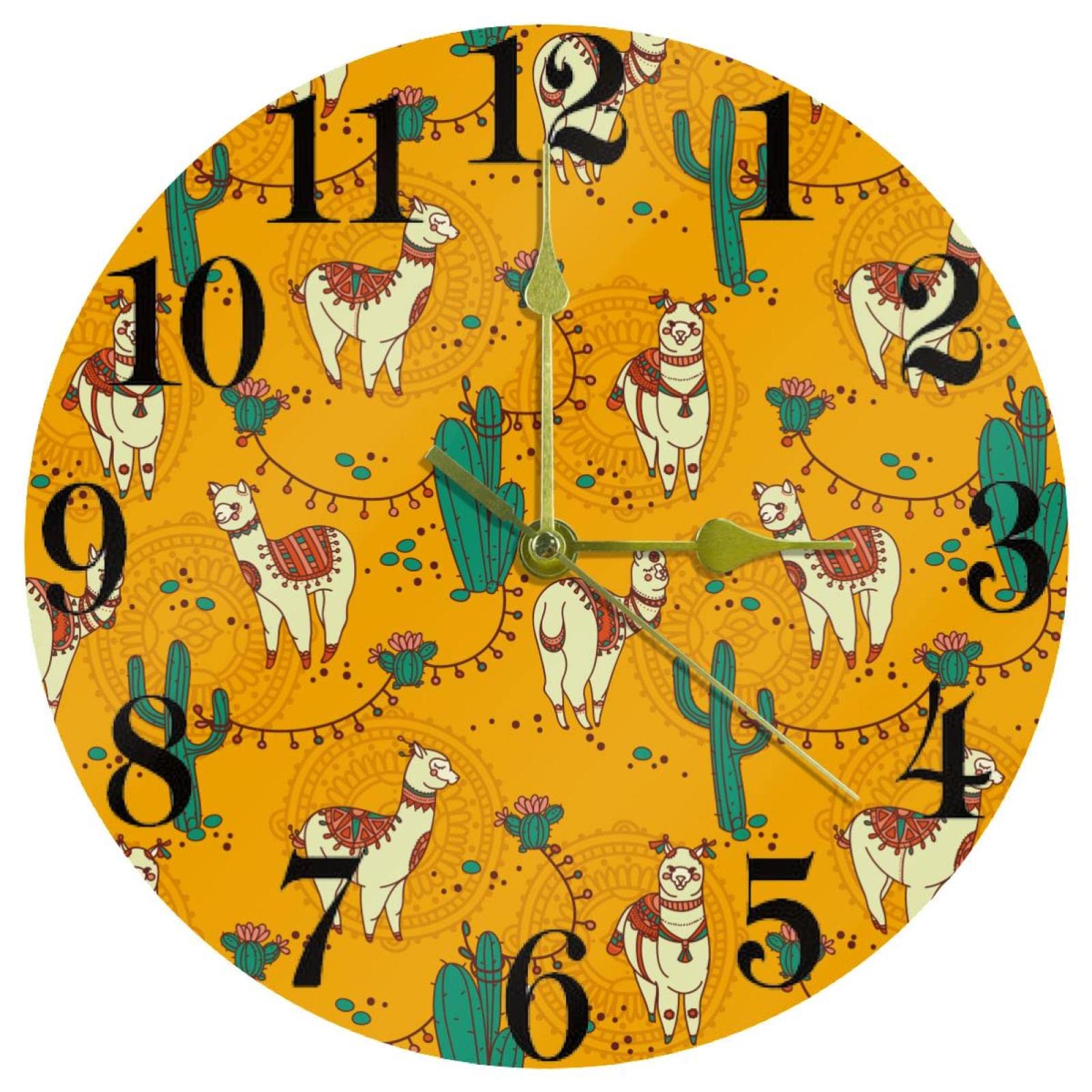 Horloge murale silencieuse contre le tic-tac pendule jaune alpaga pour nuit calme