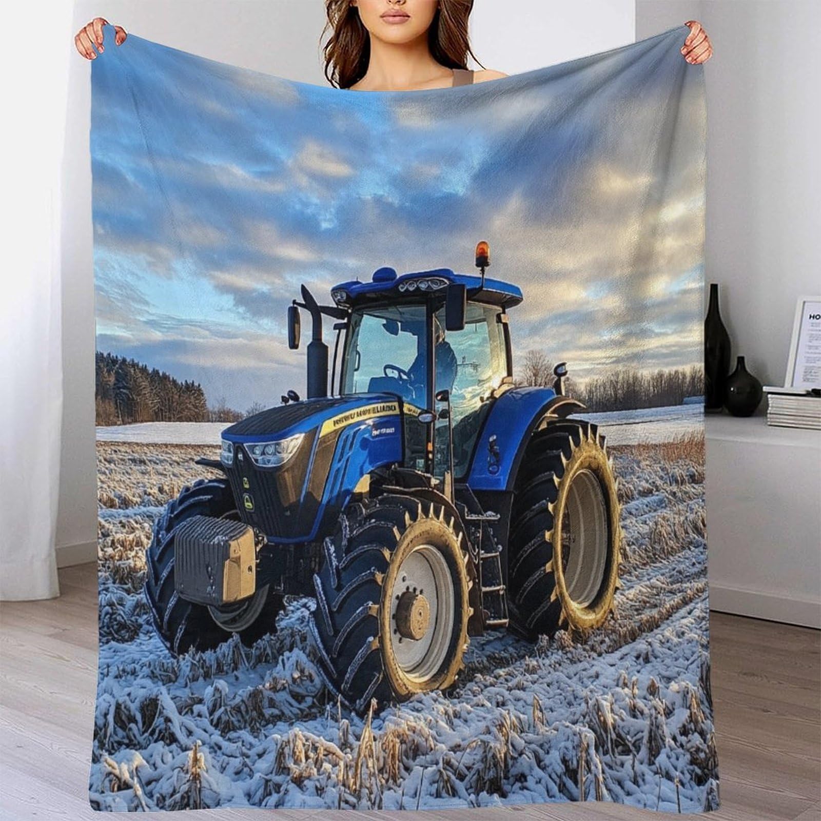 Lililaobiao Ft Tractor Fleece Throw Blanket For Couch, Super Soft Johndeer Printing Bed Blanket 60X80inch(150X200cm), Lightweight Fuzzy Cozy For All Seasons, Long-Lasting Softness & Durability