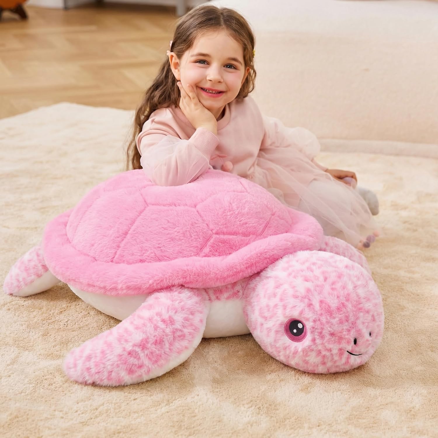 IKASA Giant Sea Turtle Stuffed Animal Plush Toy,Big Large Jumbo Soft Toys,30" Cute Huge Size Fat Fluffy Plushy Plushie,Gifts for Kids(Pink)