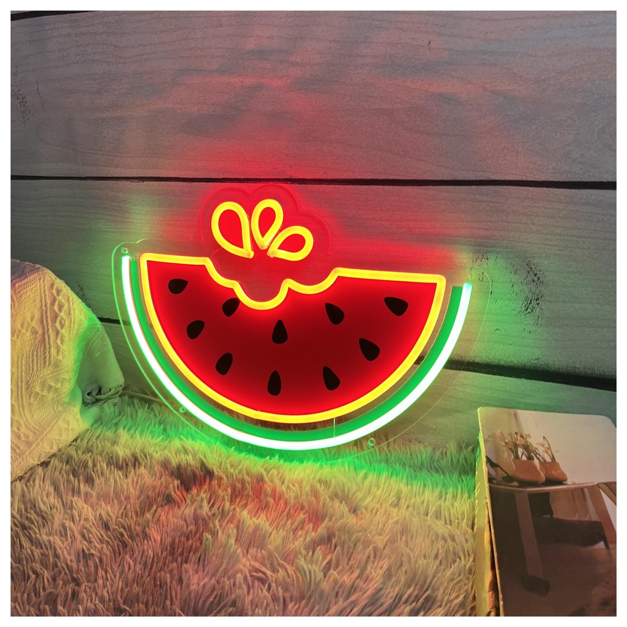 Insegna al Neon Insegna Al Neon Con Anguria, Luce A Stampa UV, Adatta Per Bar Di Frutta E Succhi, Decorazione Da Parete 32cmx45cm
