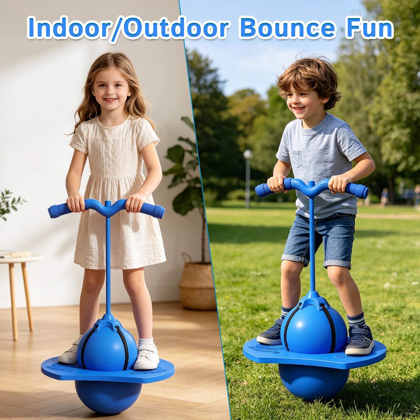 Balones Saltadores, Pelota-Salto Inflable con Bomba, para Uso en Interiores y Exteriores, Pelota-Saltarina Juguetes Regalos para Fiestas y Cumpleaños (Azul) — view 5