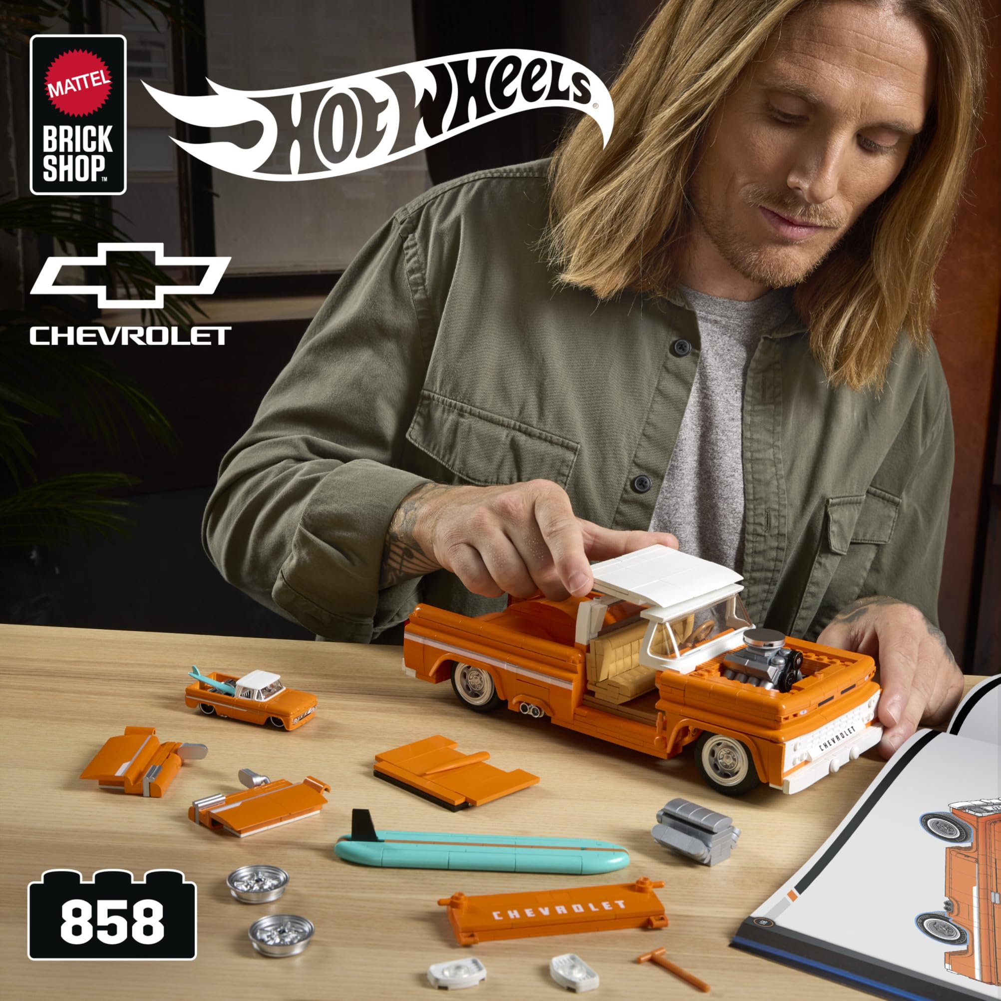 Mattel Brick Shop Hot Wheels Elite Series Building Set, Custom ’62 Chevy Pickup with 858 Pieces - Image 2