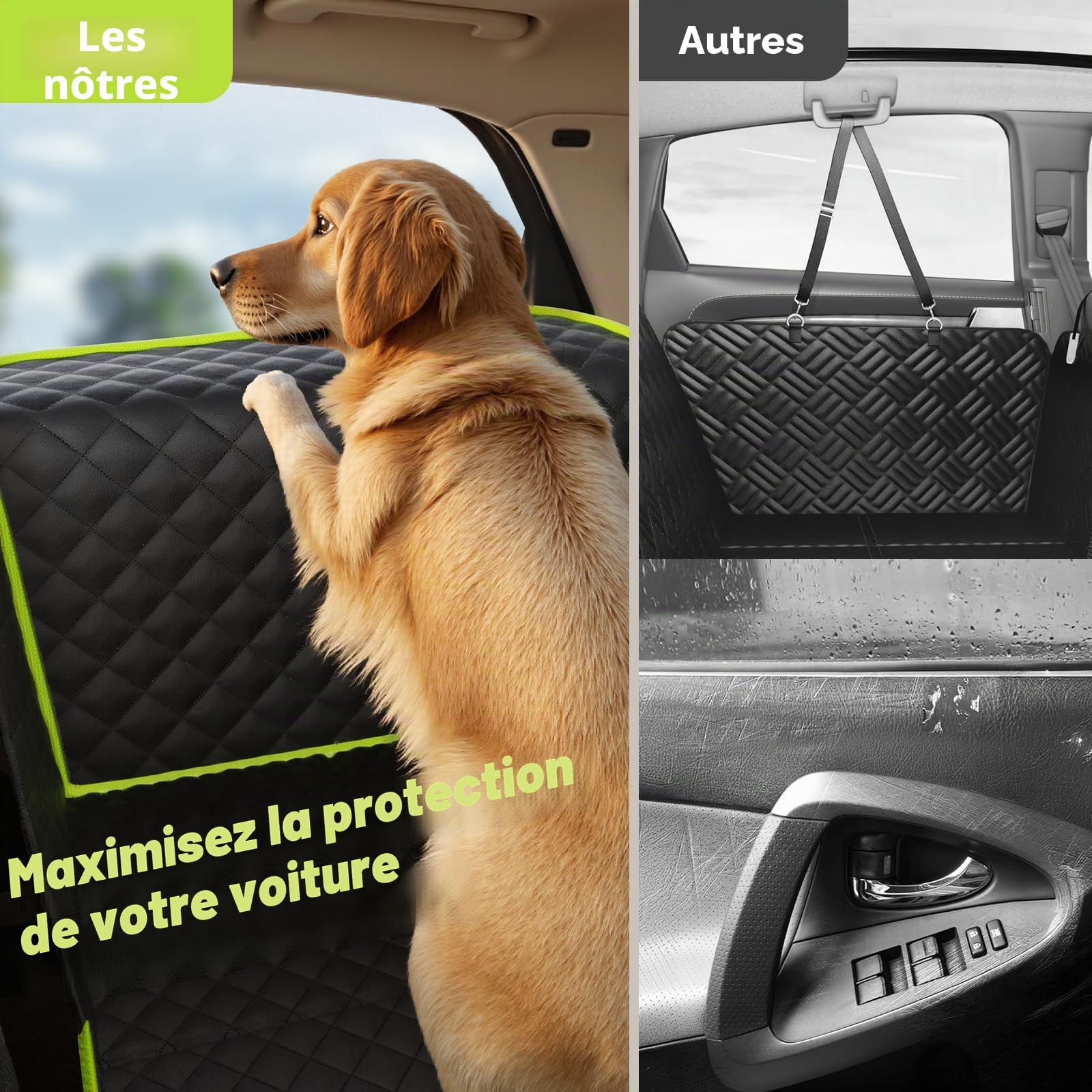 Pecute Protection Voiture Chien 136x60 cm – Housse Banquette Arrière en Cuir PU Étanche, Ailes Latérales Mobiles Anti-Griffures, Base Rigide Support 150 kg, Nettoyage, Faciletransport Chien Voiture
