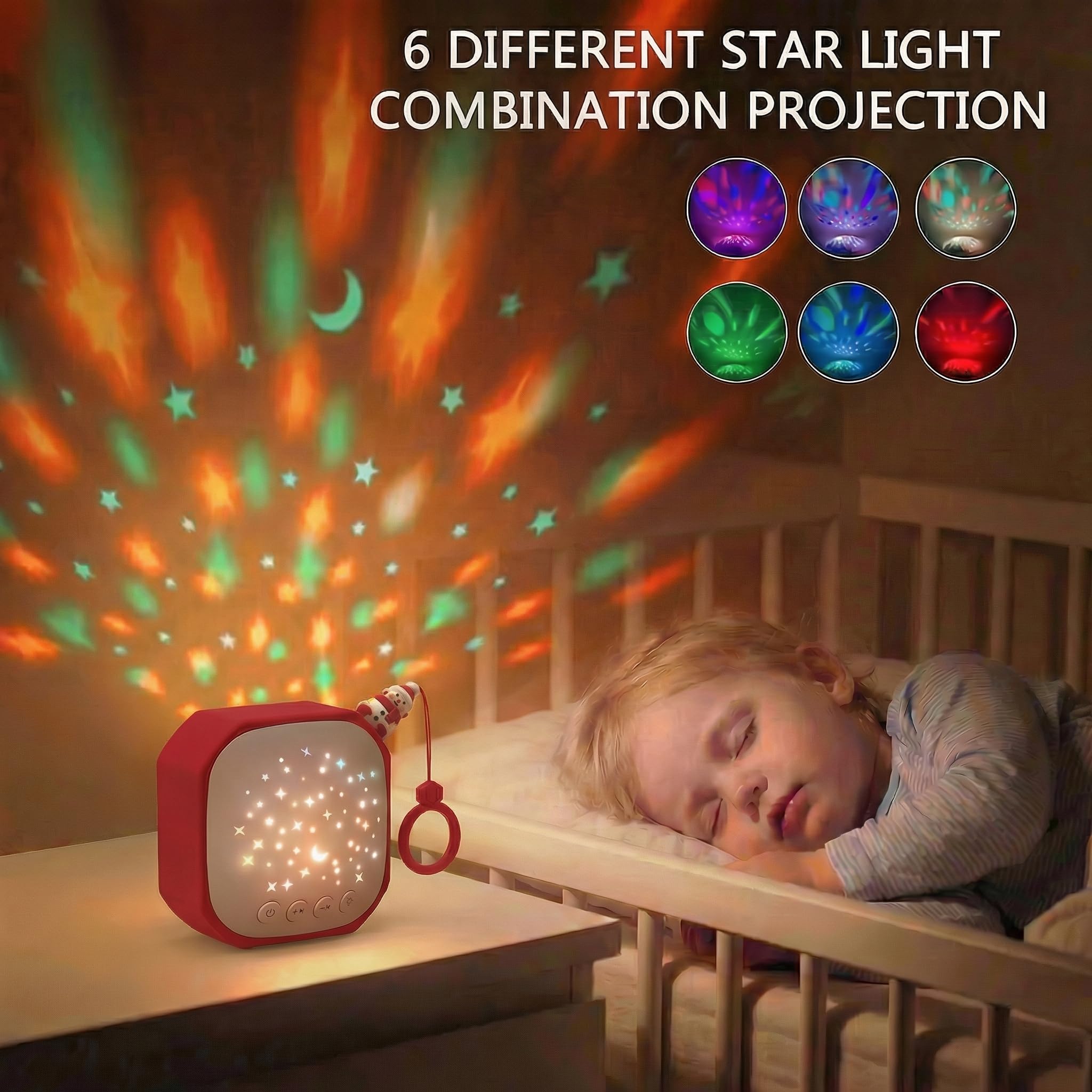 Macchina audio portatile per bambini con proiettore a stella, macchina per il suono del rumore bianco per un sonno profondo e riposante, macchina per il rumore del bambino con gancio per camera dei